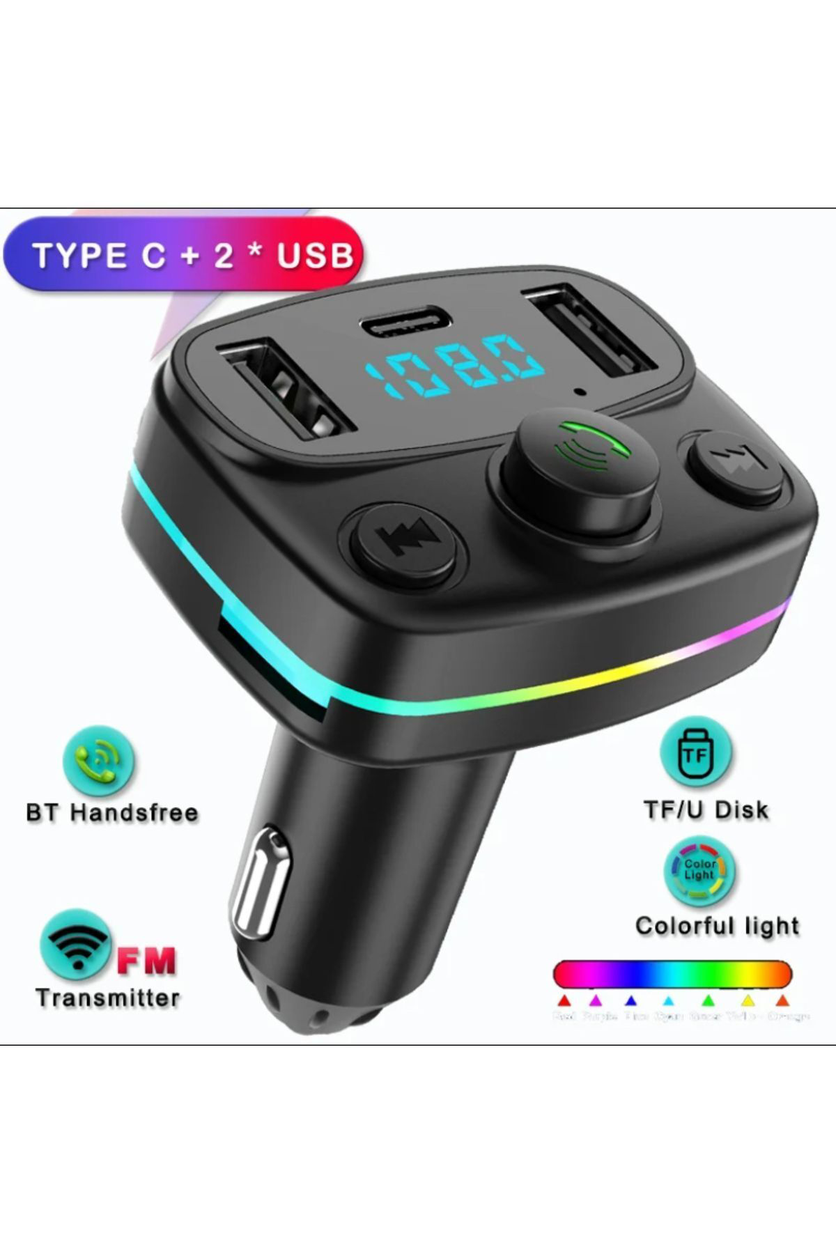 Rosepremium Ft-603 Araç Fm Transmitter Bluetooth Usb Mp3 Sd Kart Pd Typec Şar