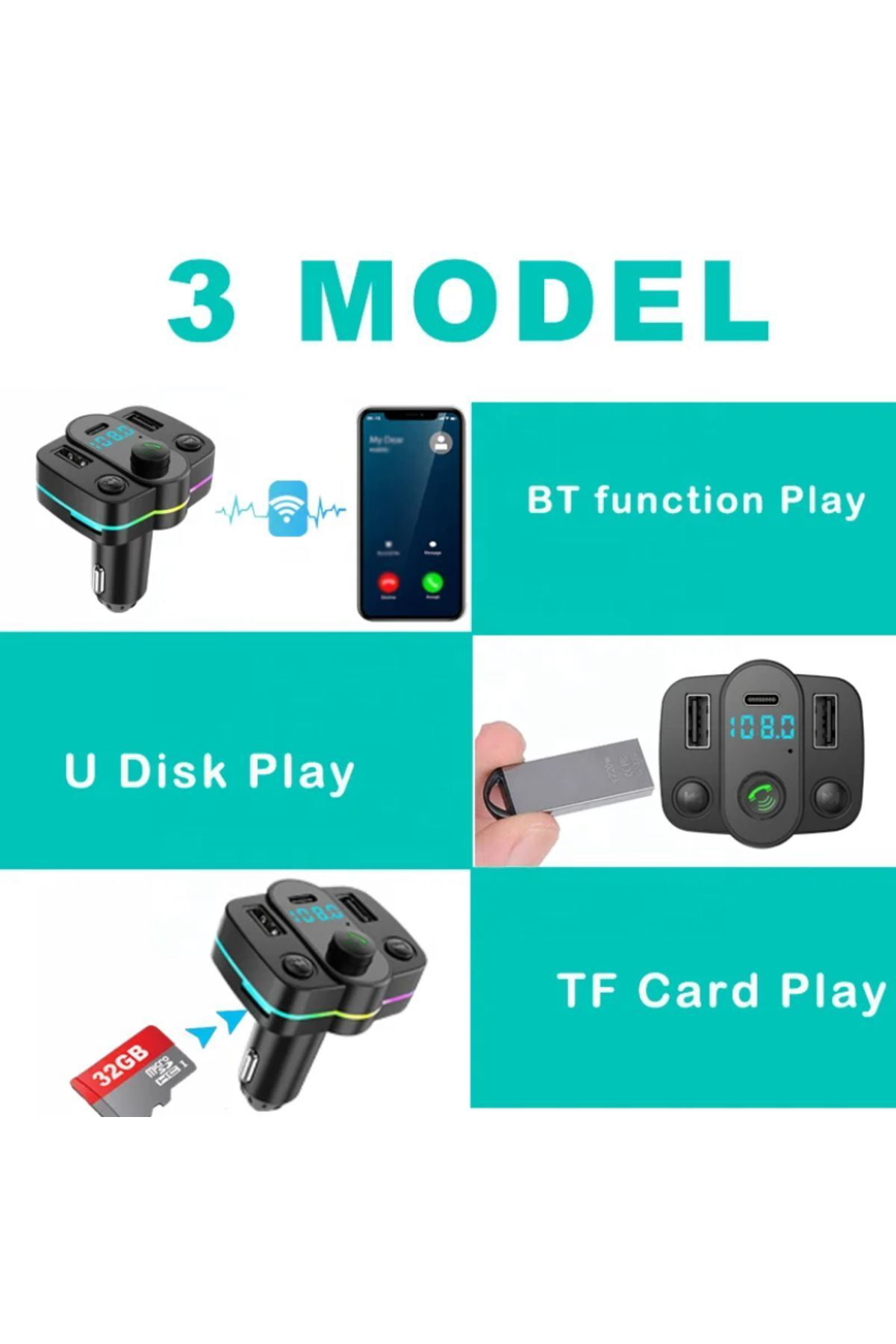 Rosepremium Ft-603 Araç Fm Transmitter Bluetooth Usb Mp3 Sd Kart Pd Typec Şar