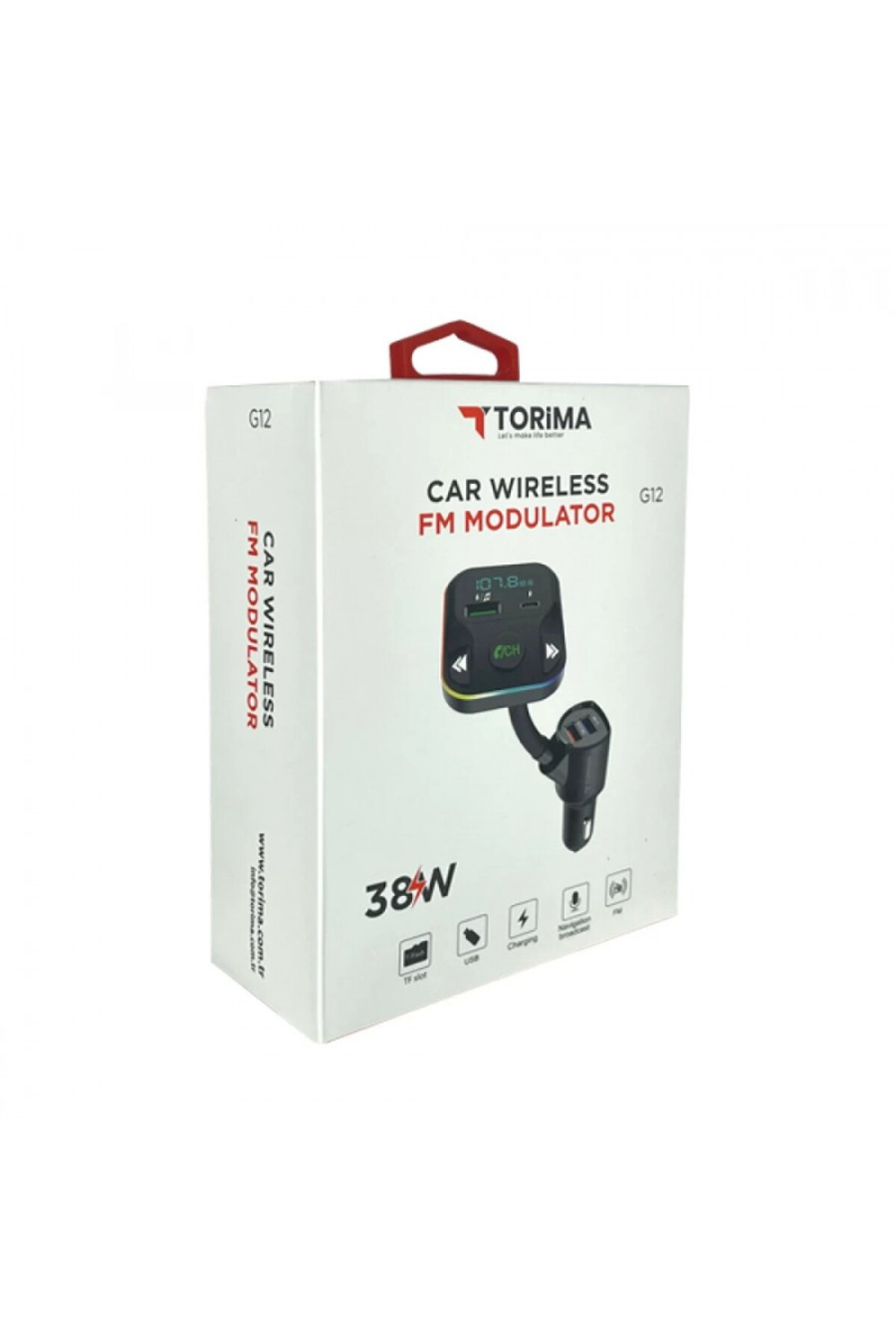 Torima G12 Bluetoot Fm Transmitter Fm Verici 38W Pd Giriş Microsd Kart G
