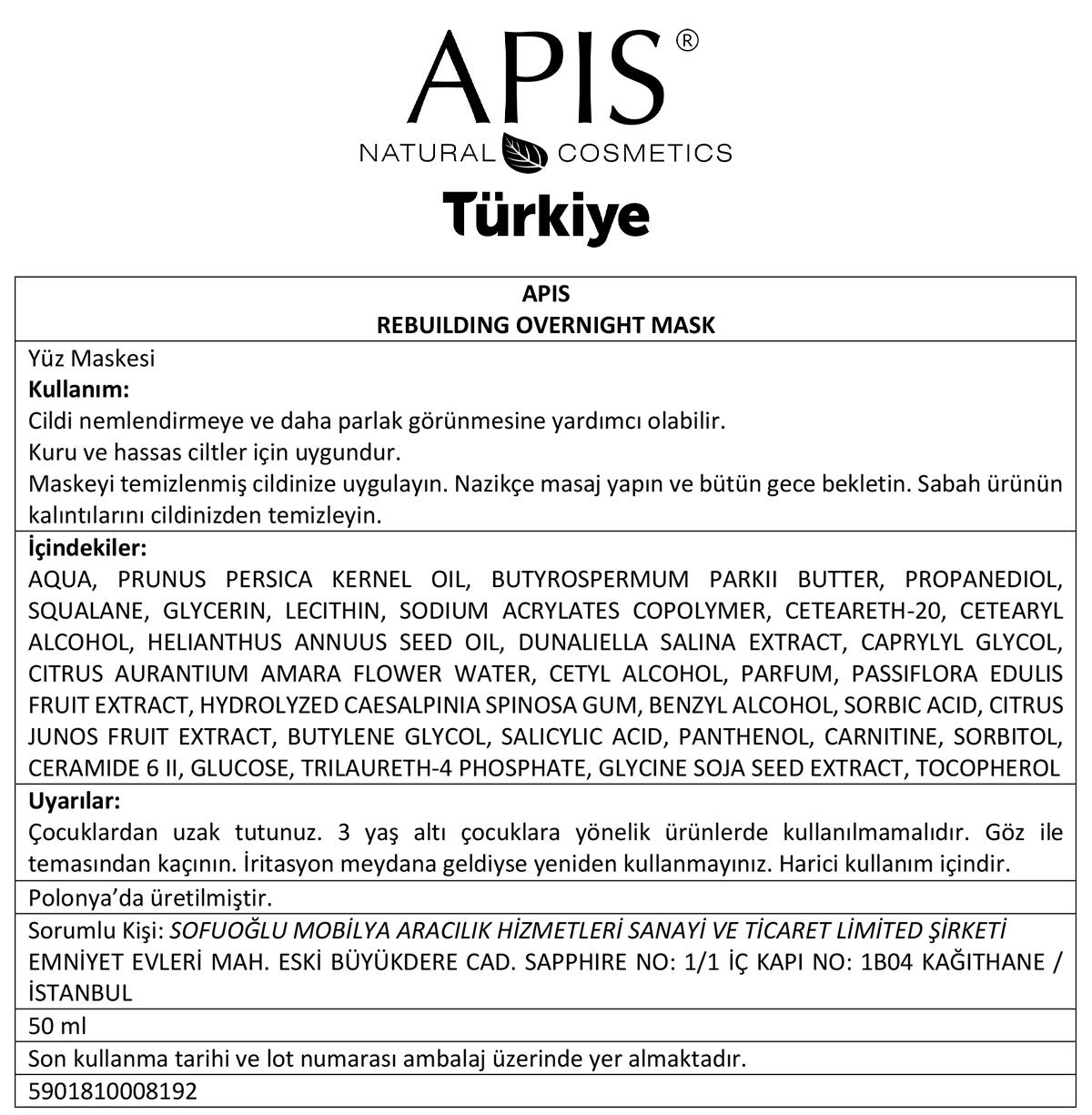 Apis Natural Cosmetics Gece Kremi - Seramid Gücü Onarici - 50 Ml