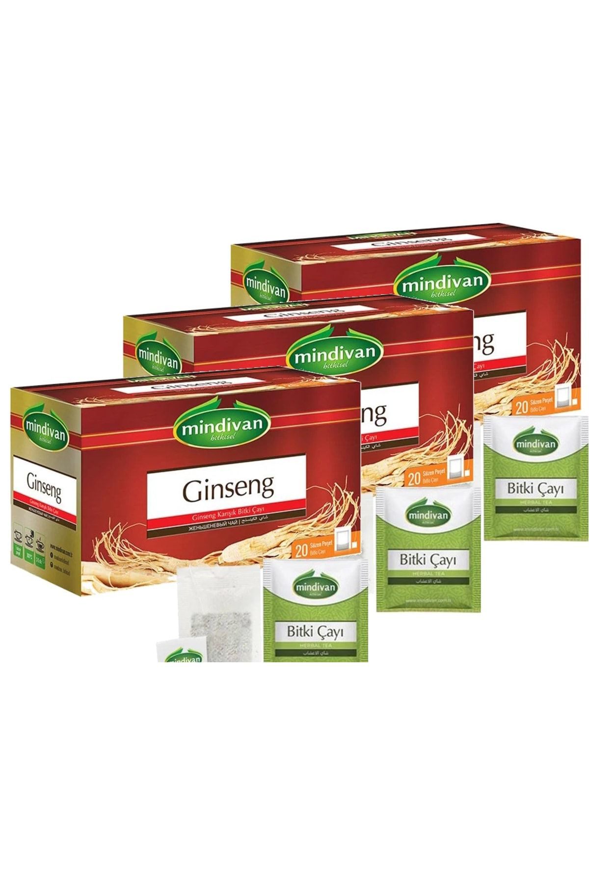 Mindivan Ginseng Çayi 20 Li Süzen Poşet (20 Li X 3 Adet)