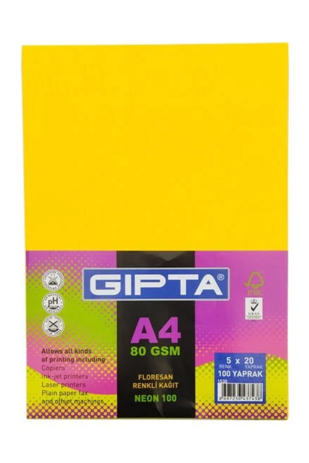 Just Cheap Store Gipta 1530 A4 5 Neon Renk 100 Lü Fotokopi Kağidi