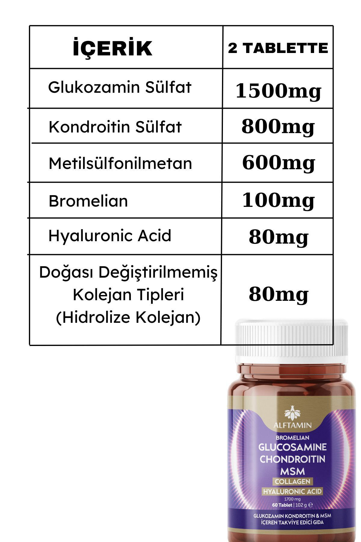 Alftamin Glukozamin 60 Tablet Glucosamine Chondroitin Msm Kollajen Hyluron