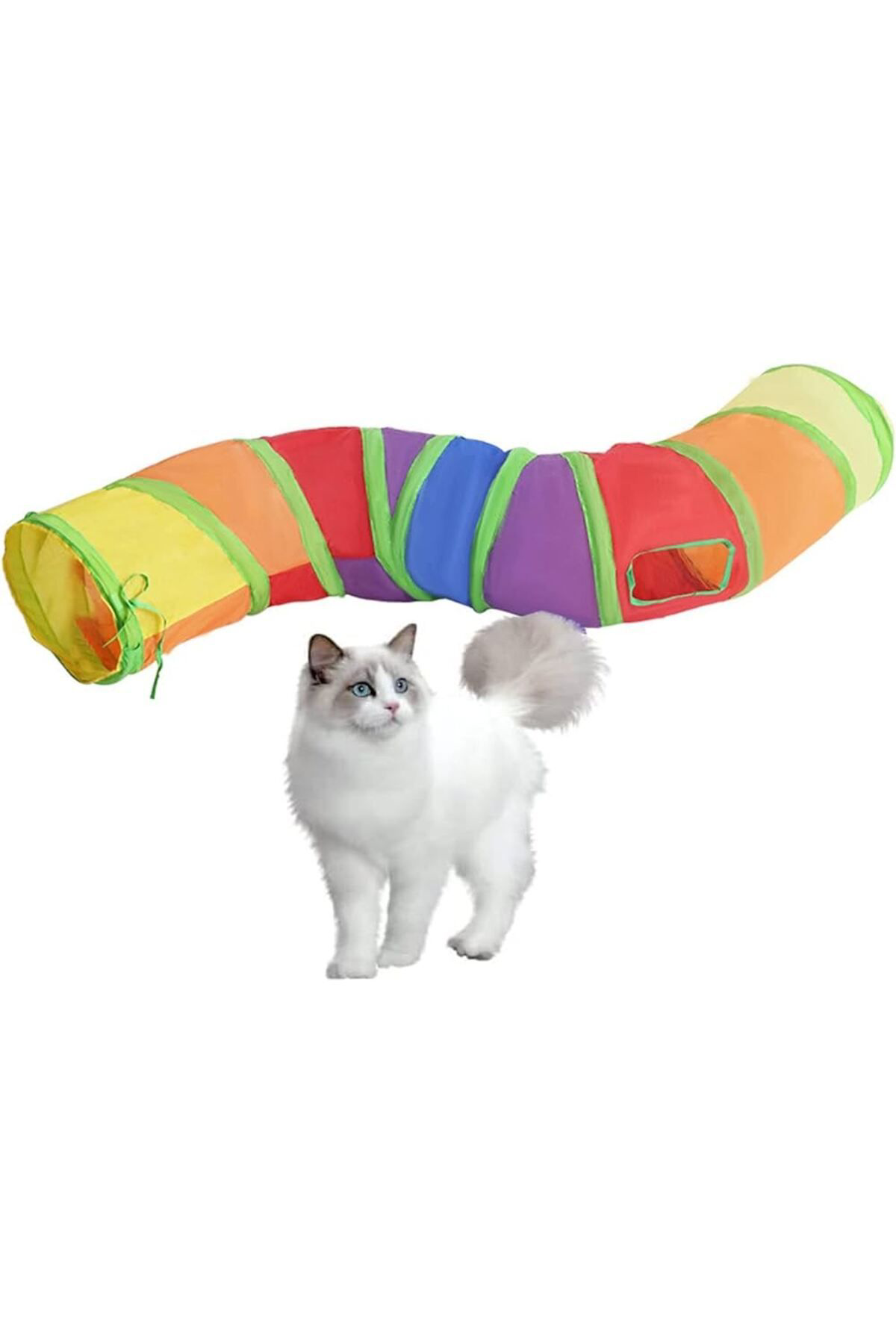 K&A Gökkuşaği Desenli S Model Kedi Oyun Tüneli, Katlanabilir 125 Cm