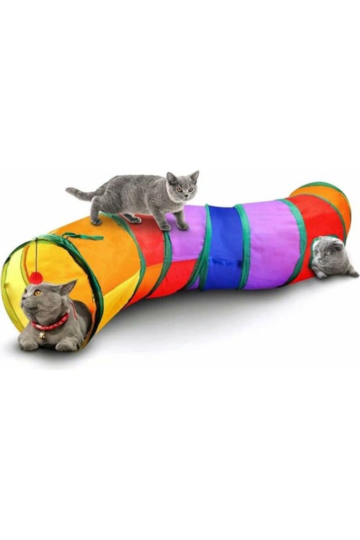 K&A Gökkuşaği Desenli S Model Kedi Oyun Tüneli, Katlanabilir 125 Cm
