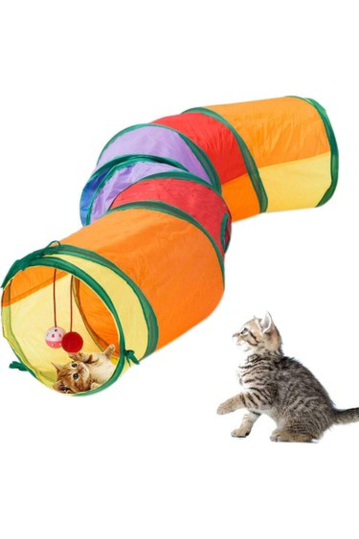 K&A Gökkuşaği Desenli S Model Kedi Oyun Tüneli, Katlanabilir 125 Cm