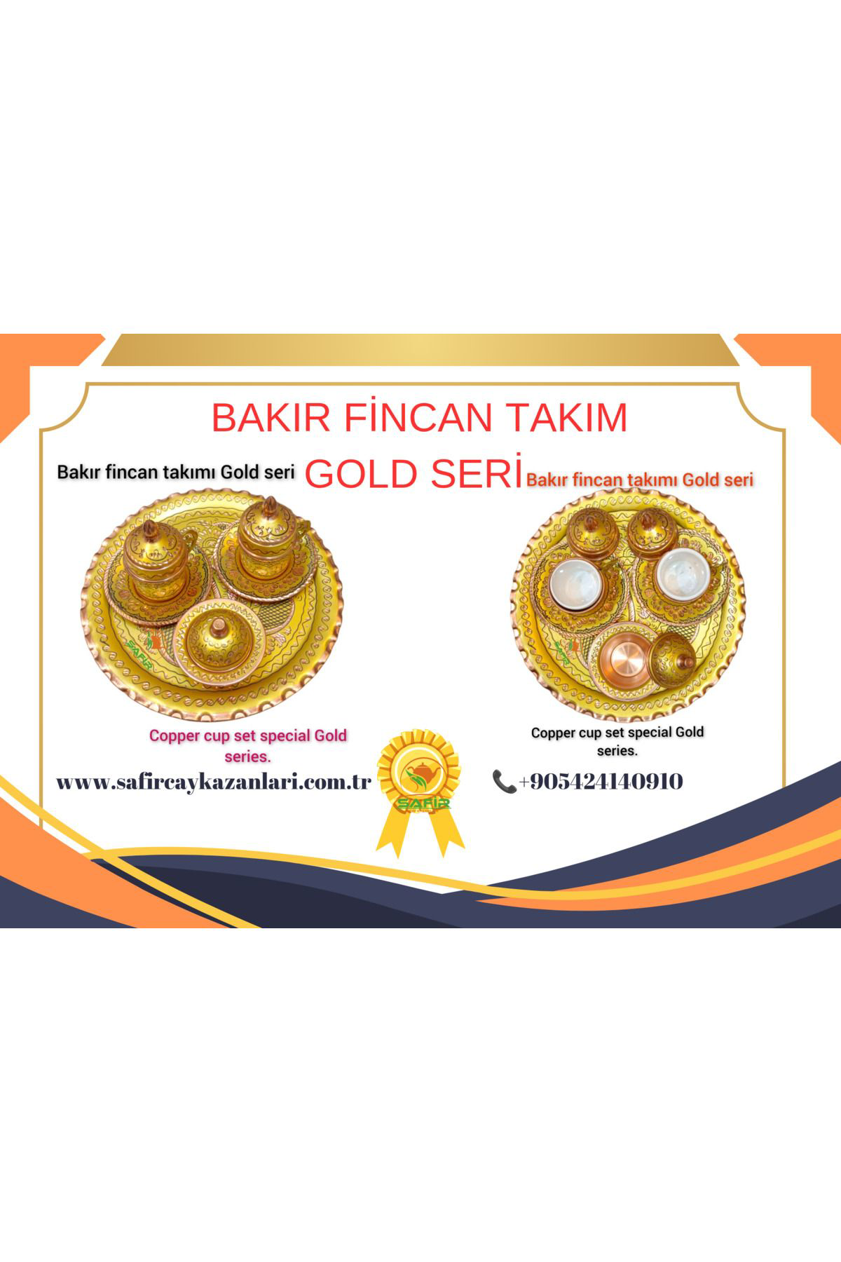 Safir Çay Kazanlari Gold Bakir Kahve Fincan Takimi Bakir Kahvelik 2 Kişilik Bakir Kah