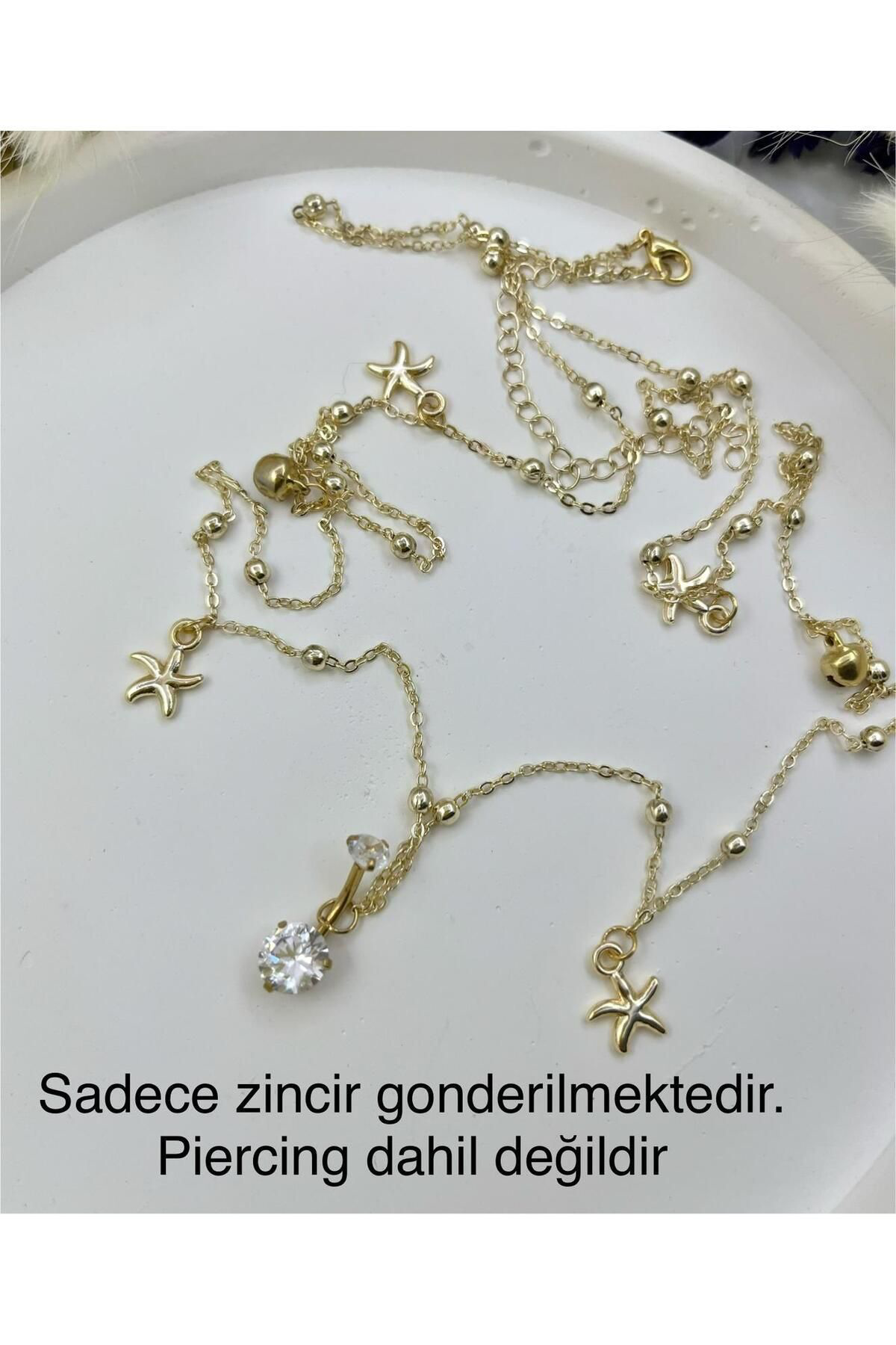 Arescollection Gold Renk Dorika Toplu Deniz Yildizli Kararmaz Piercing Uyumlu Be