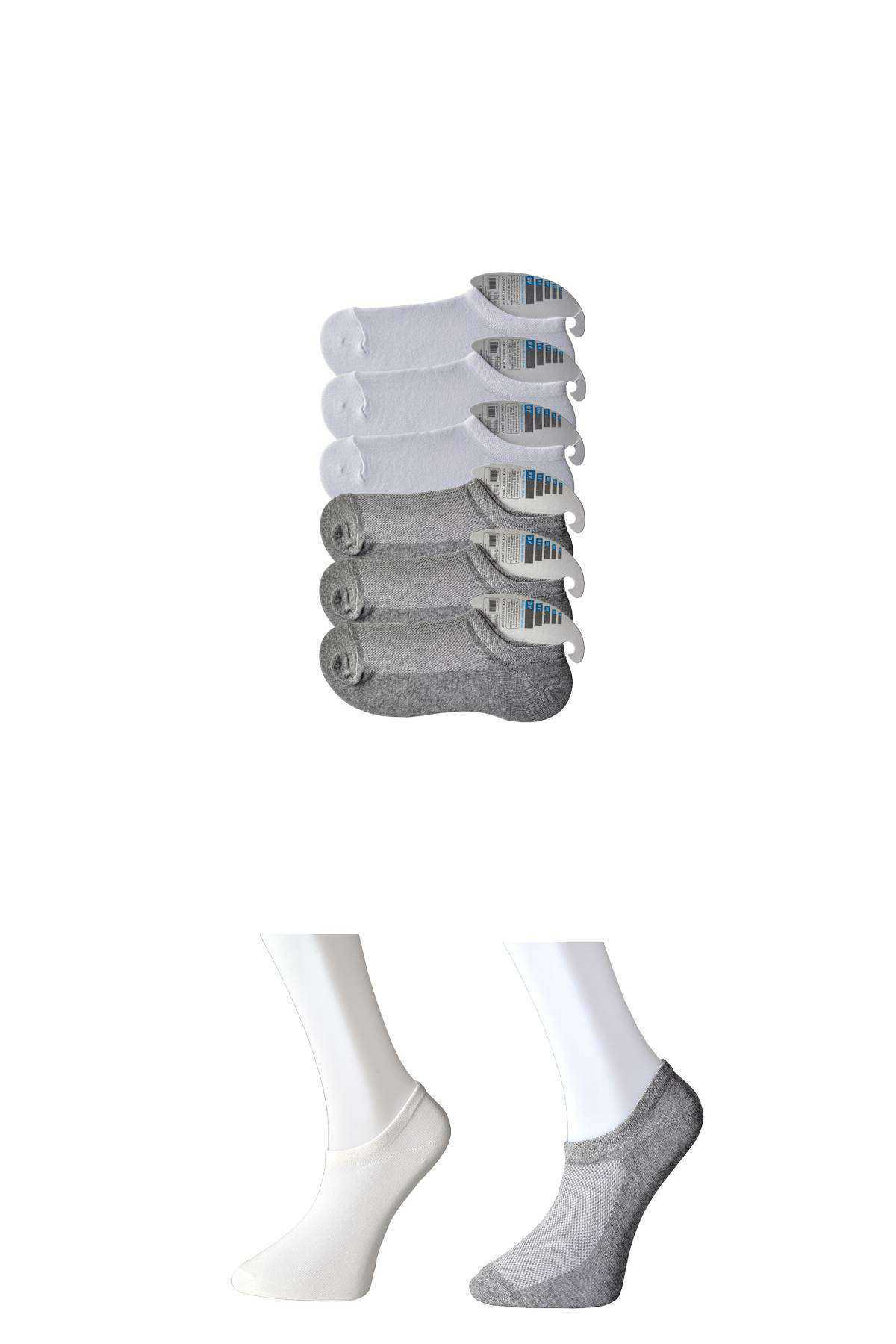 Just Cheap Store Gri Ve Beyaz Erkek Görünmez Çorap 6 Çift