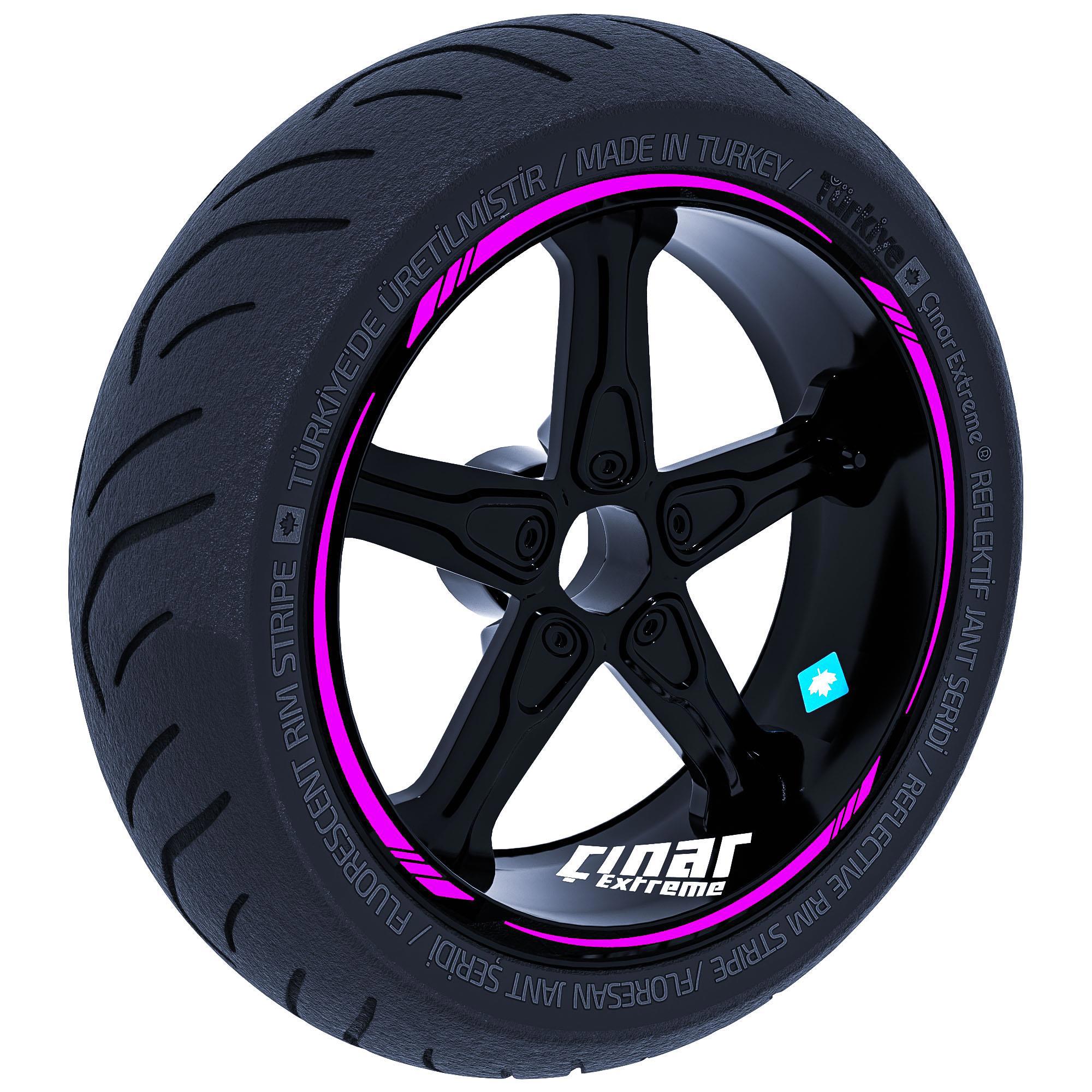 Çinar Extreme Gül Pembesi 4 Parçali Keskin Jant Şeridi Sticker  