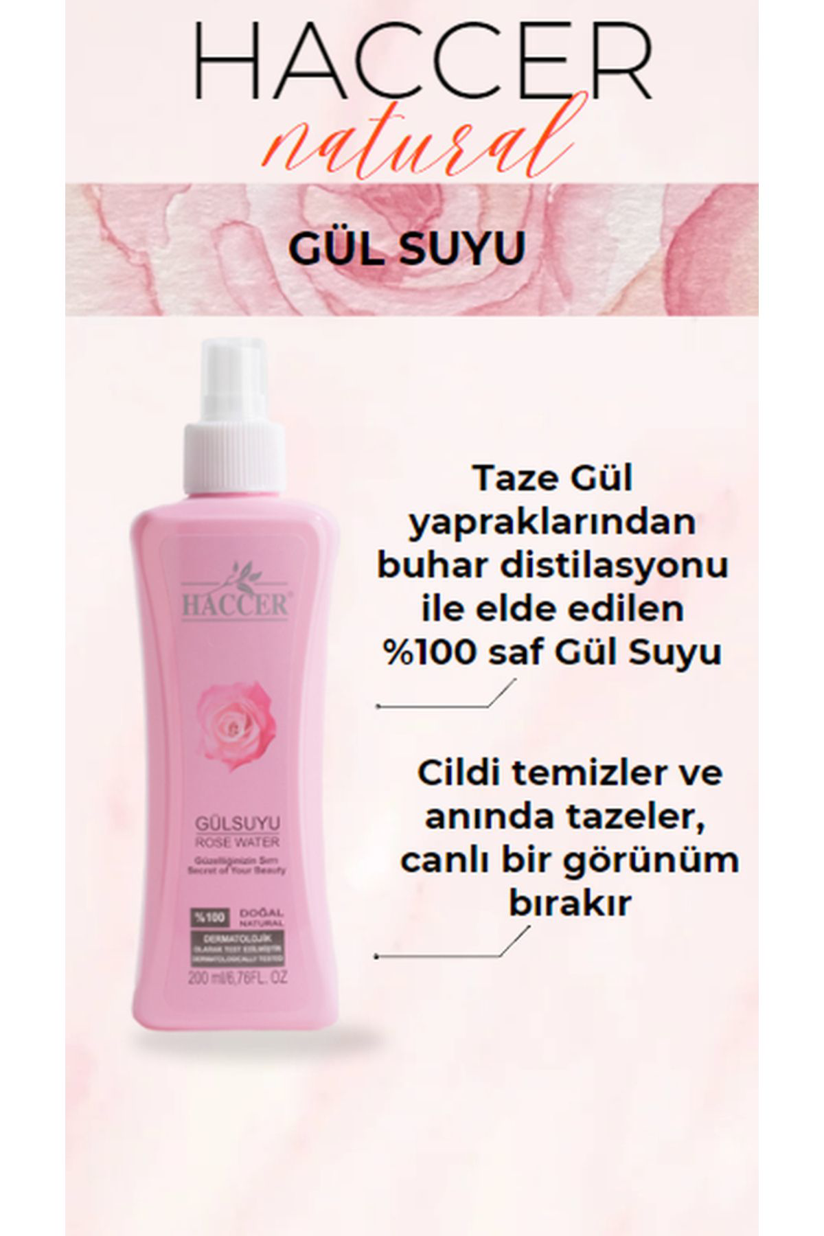 Haccer Gül Suyu Doğal Tonik