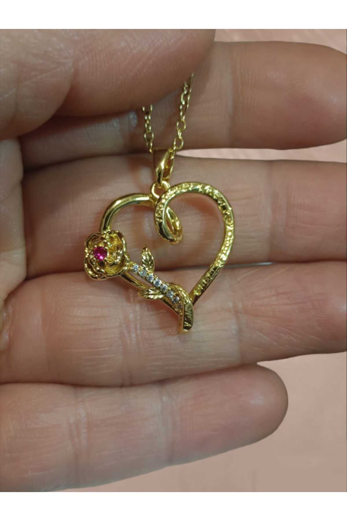 Dodemert Home Güllü Zirkon Taşli Kalp Gold Çelik Kolye