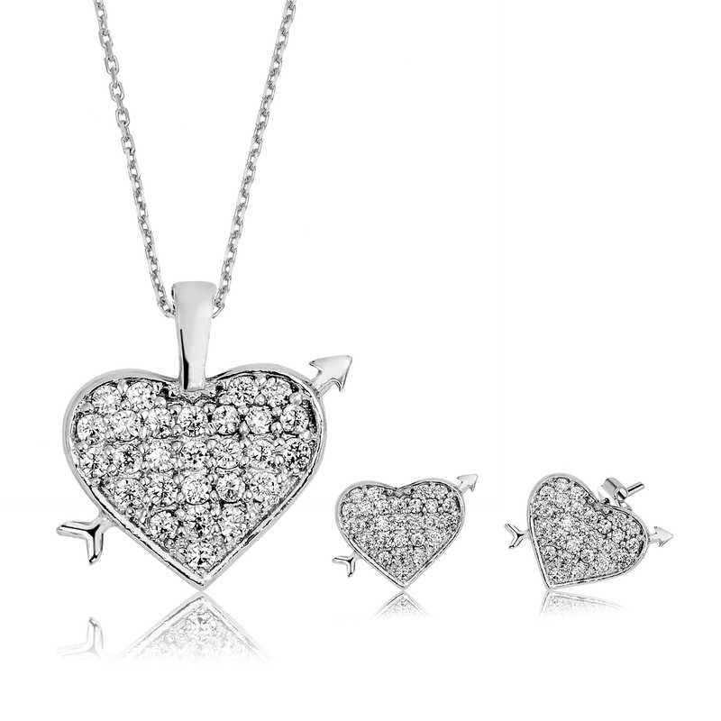 Stillove Gümüş Kalpli Bayan Set Sl2234