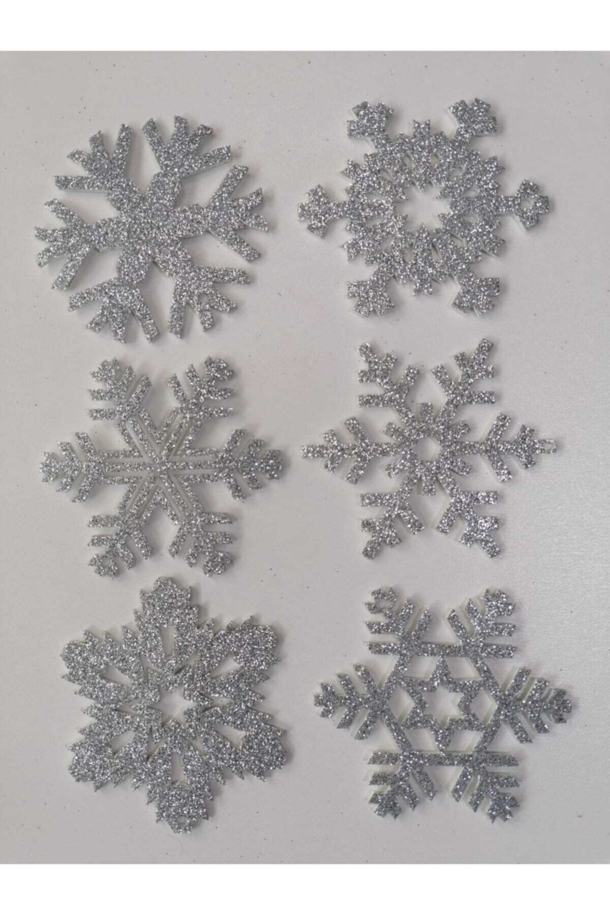 Leylaser Gümüş Kar Tanesi Simli Eva Ağaç Ve Hediye Süsü 8X8cm 6Li