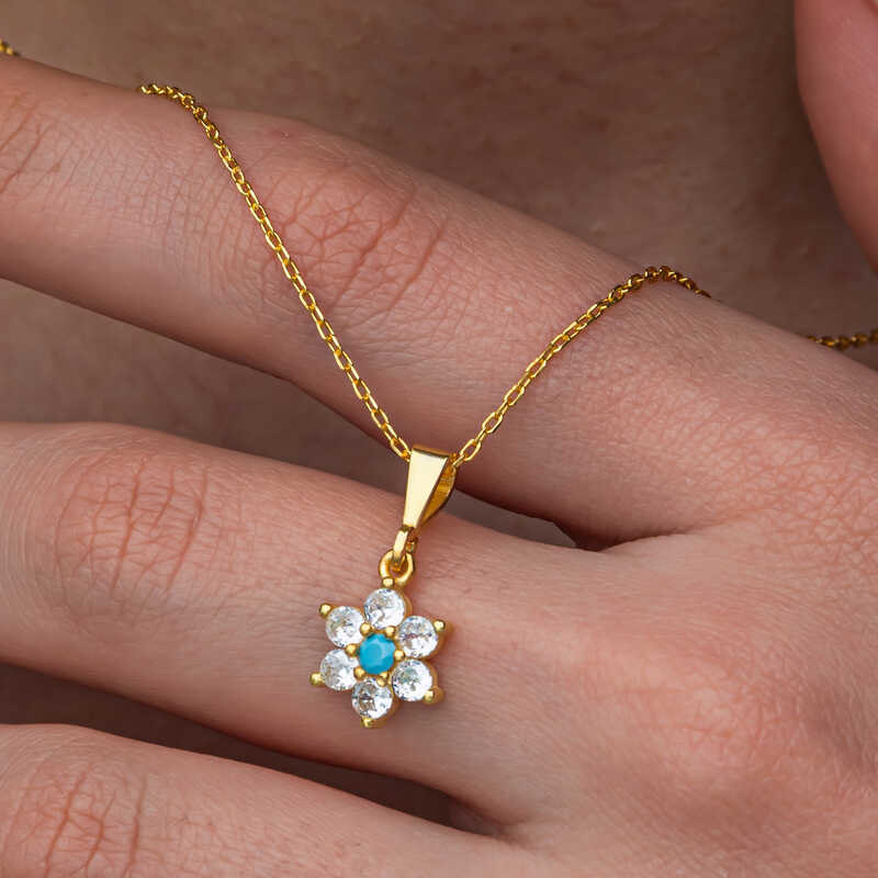 Stillove Gümüş Mavi Taşli Gold Çiçek Kadin Set Sl11532