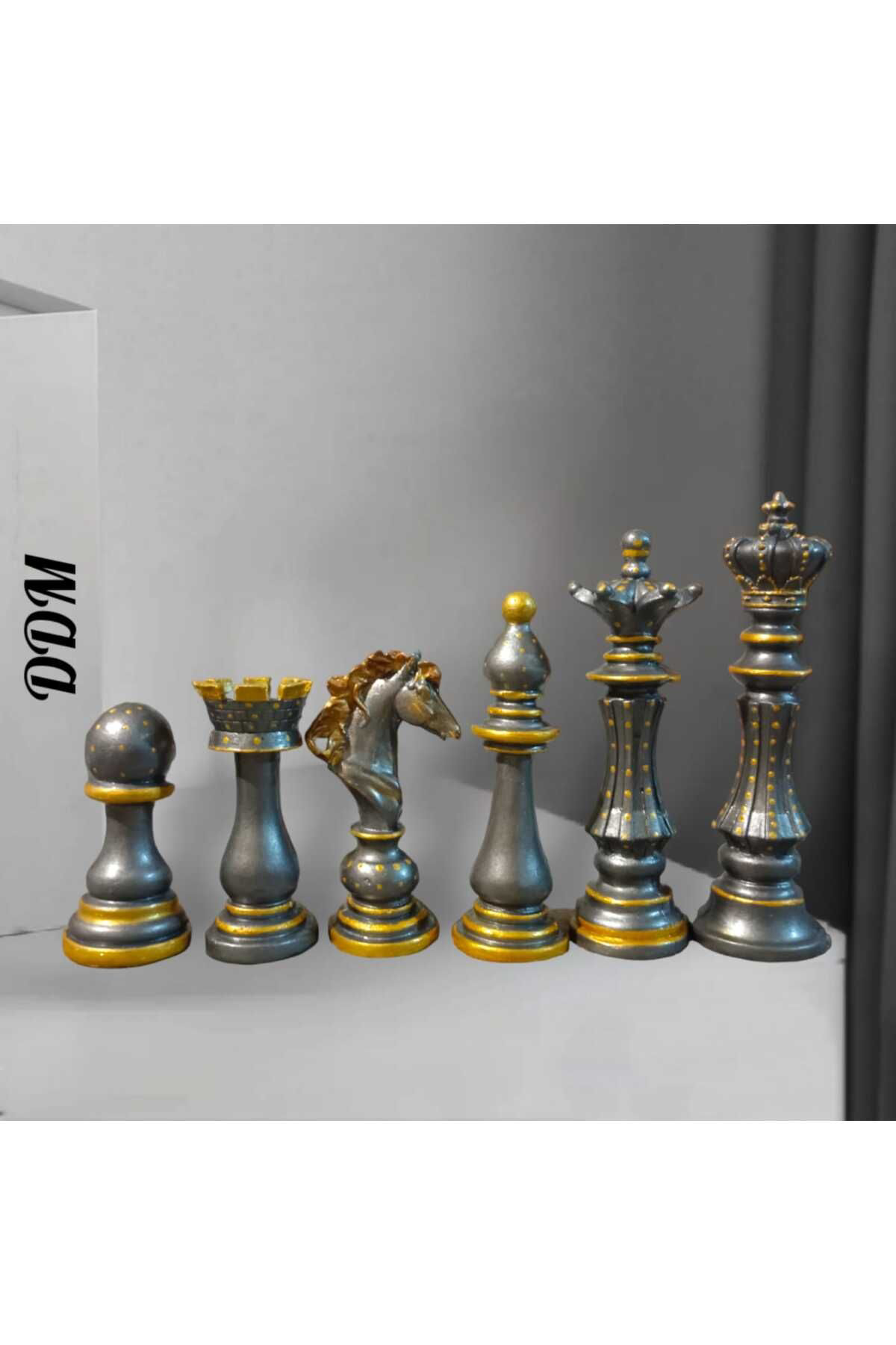 Dodemert Home Gümüş Polyester Satranç Biblo 6 Li Mini Set