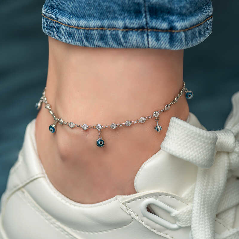 Stillove ​Gümüş Sirali Zirkon Taşli Nazarli Rodyum Halhal