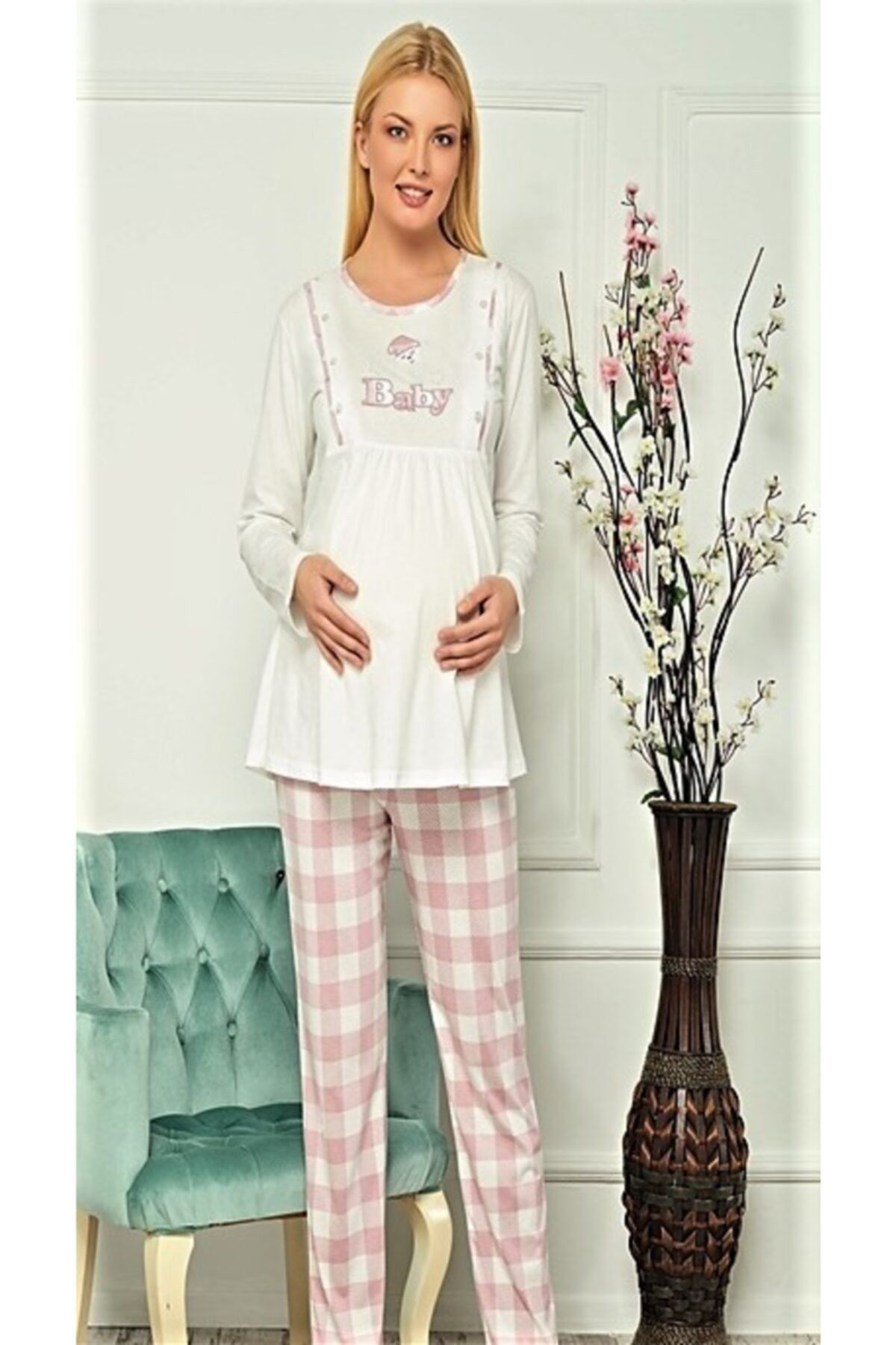 Flz Hamile Pijama Takimi Mavi