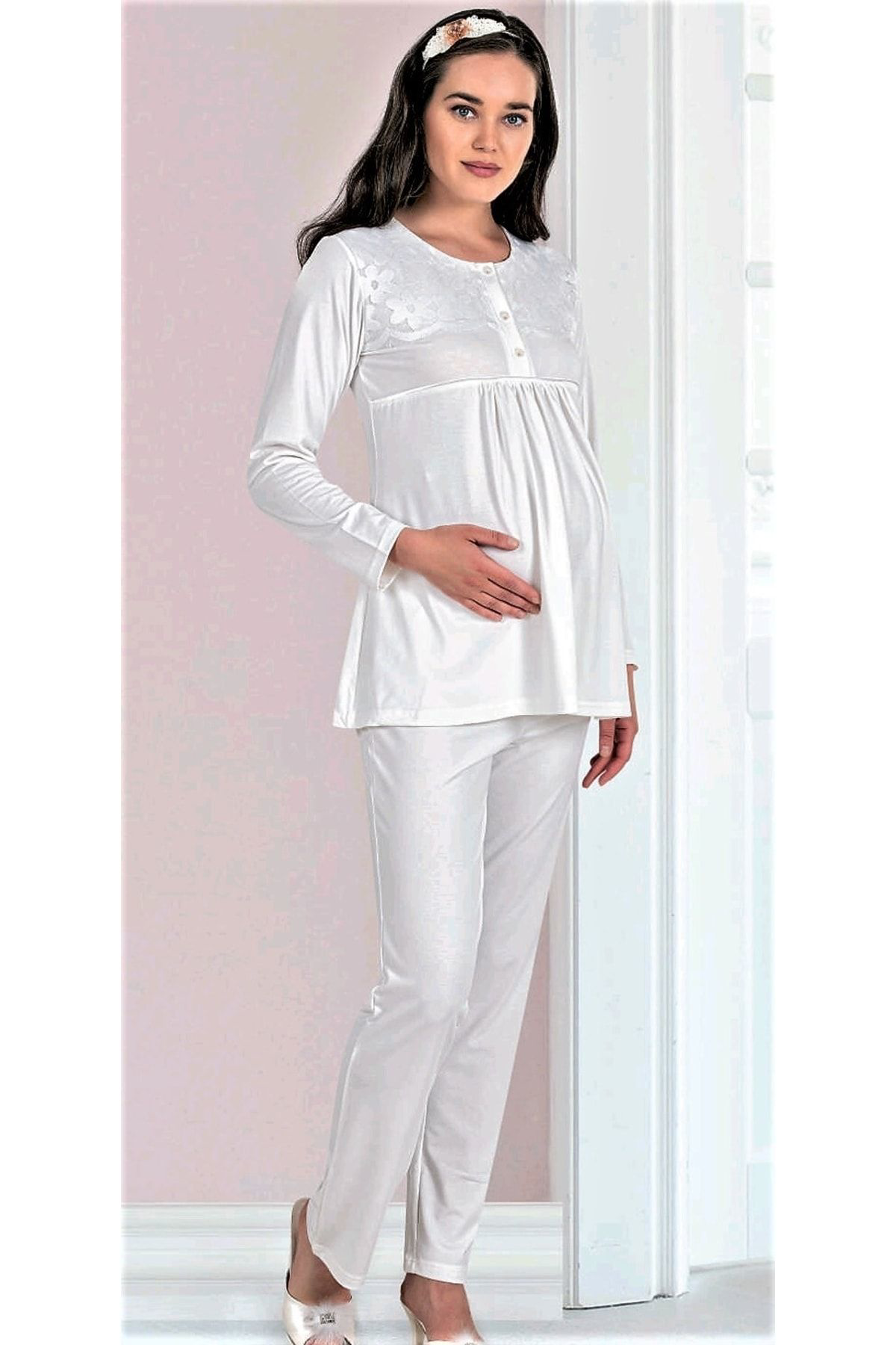 Flz Hamile Pijama Takimi Ekru