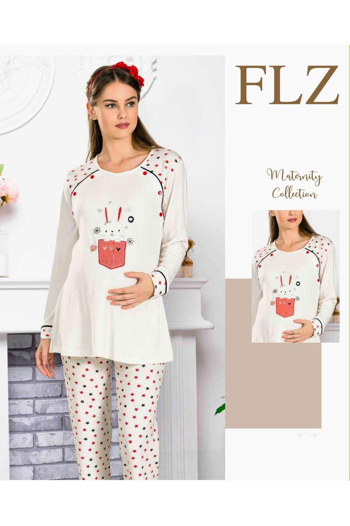 Flz Hamile Pijama Takimi Ekru