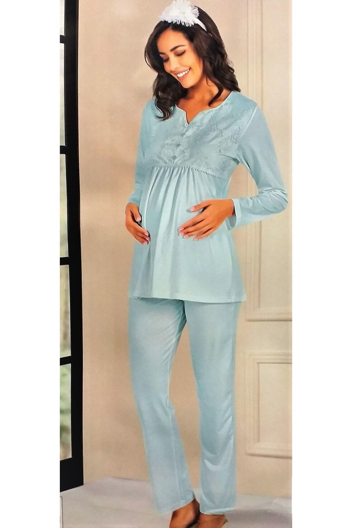 Flz Hamile Pijama Takimi Mavi