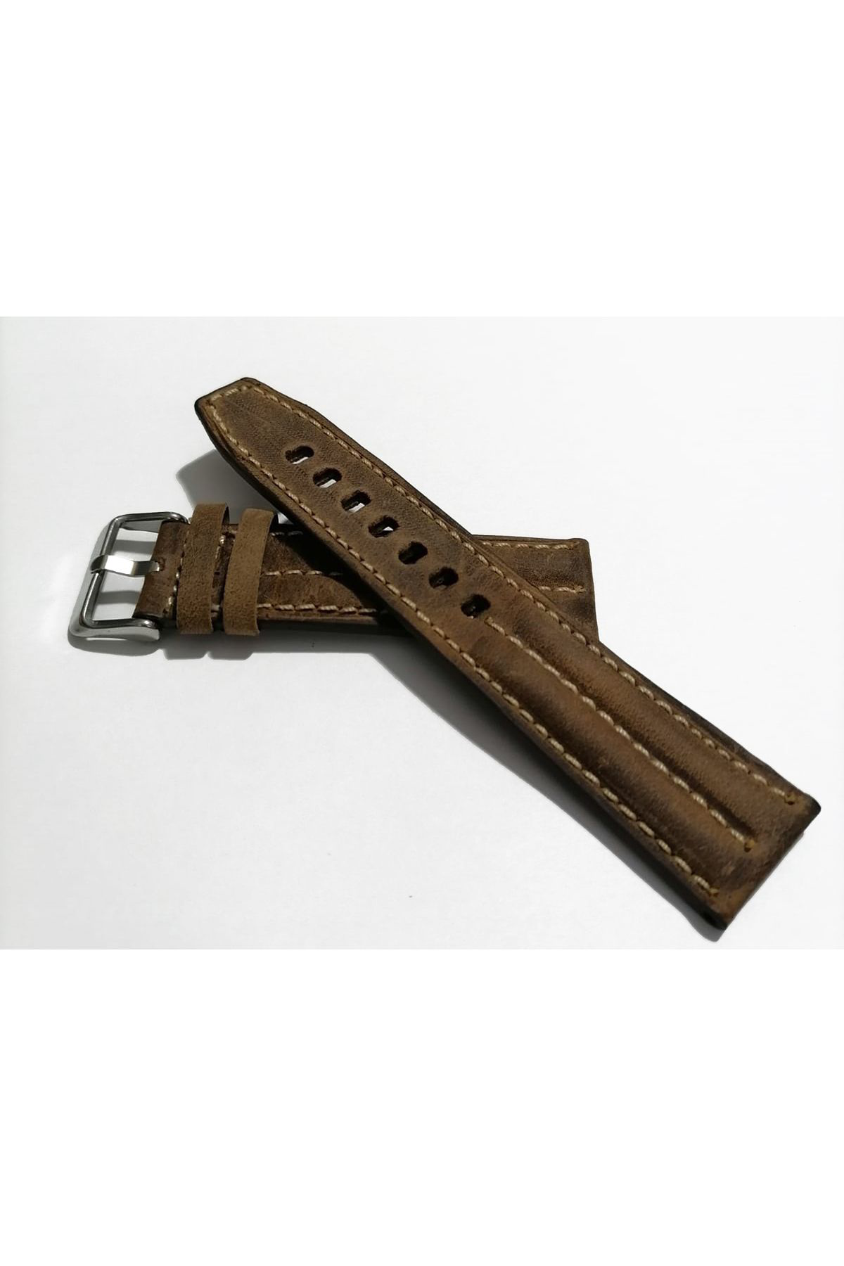 Fado &Her Saate Uyumlu Yarim Kroko Greyzi Dikişli   Saat Kordonu 22 Mm
