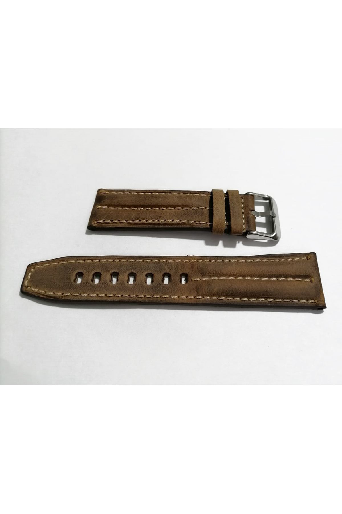 Fado &Her Saate Uyumlu Yarim Kroko Greyzi Dikişli   Saat Kordonu 22 Mm