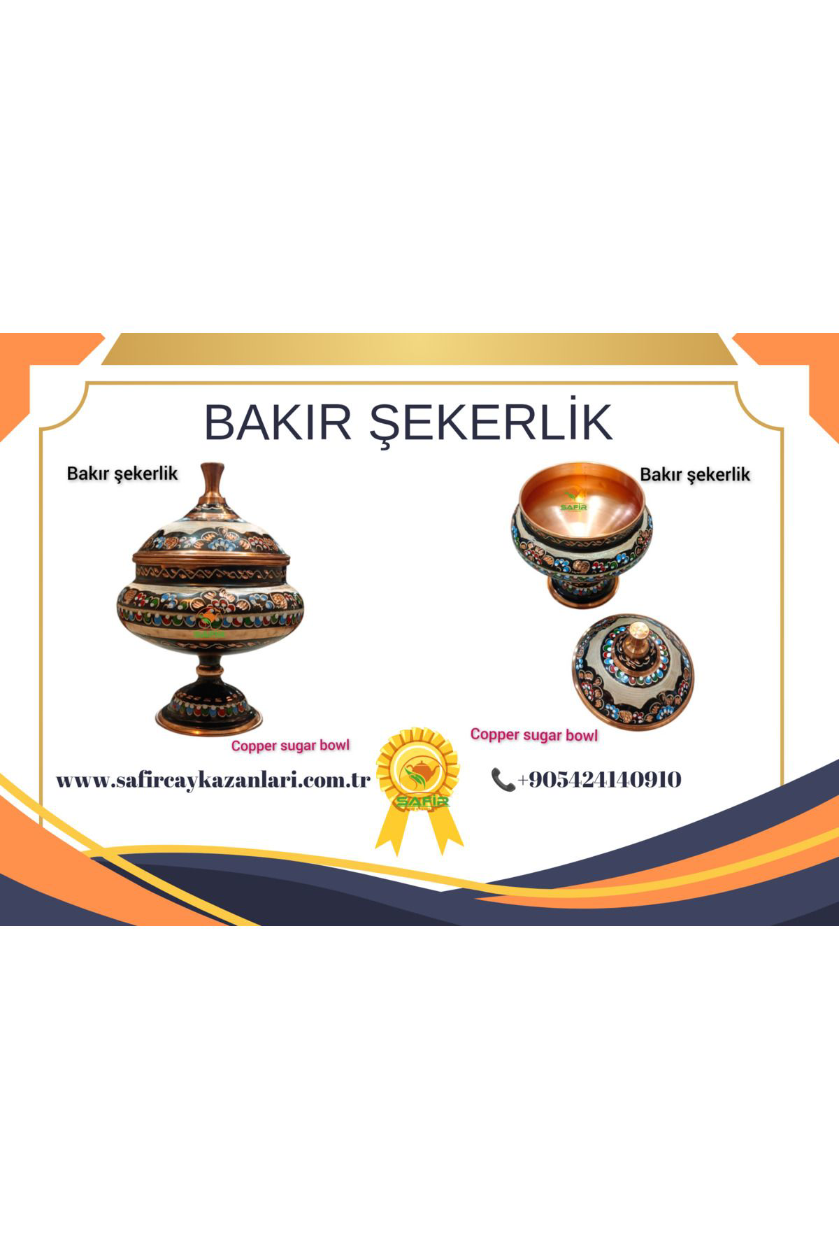 Safir Çay Kazanlari Hicivli Bakir Şekerlik Bakir Şekerdanlik Bakir Lokumluk Orta Boy 