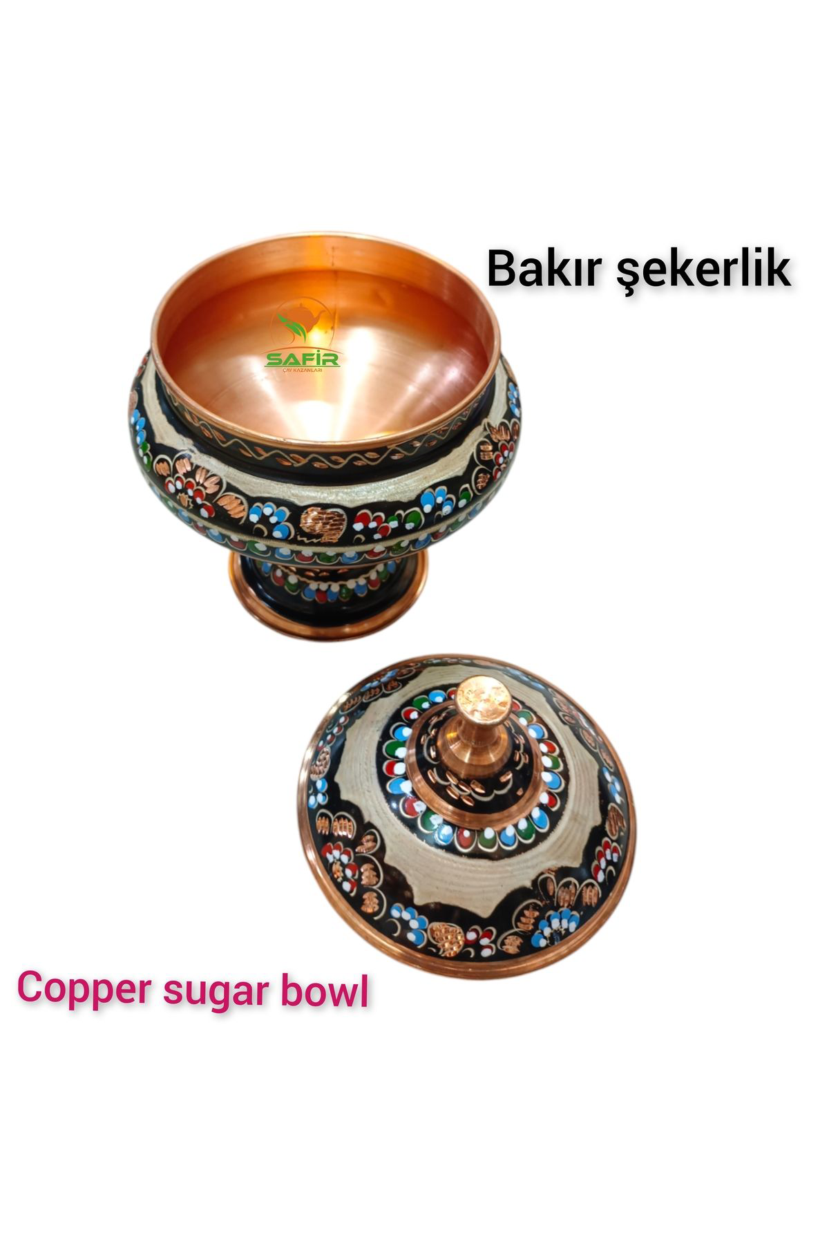 Safir Çay Kazanlari Hicivli Bakir Şekerlik Bakir Şekerdanlik Bakir Lokumluk Orta Boy 