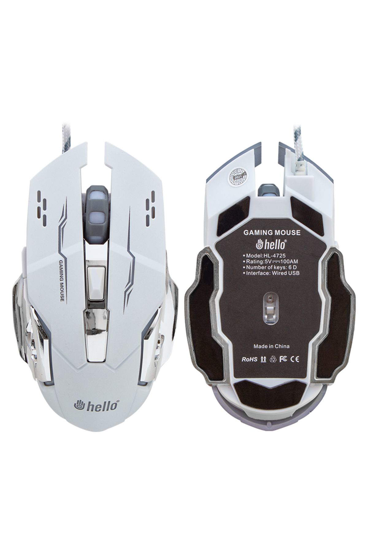 Robotrend Hl-4725 Kablolu 3600 Dpi 6 Tuş Fonksiyonlu Beyaz Gaming Mouse