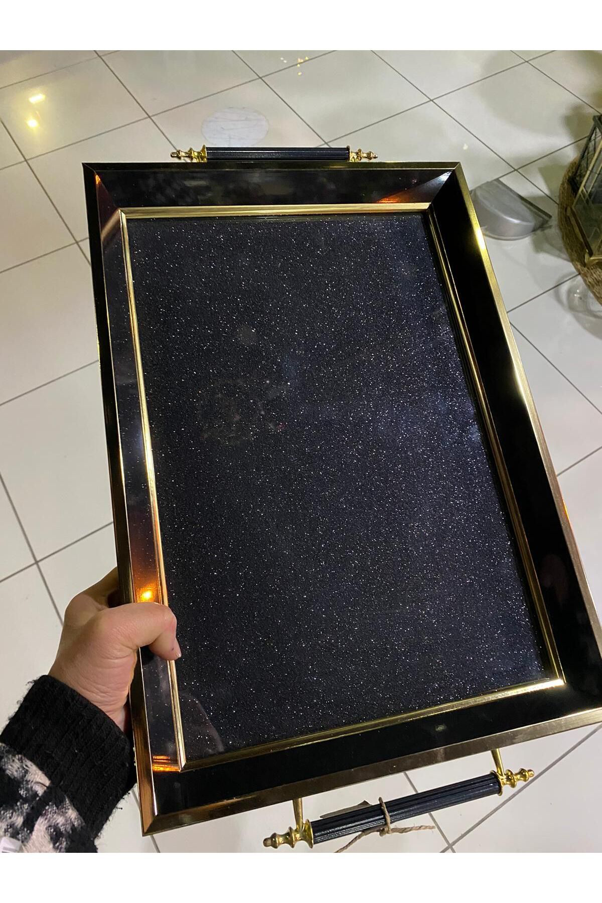 Elif Aksesuar Hologram Ahşap Camli Lüx Tepsi