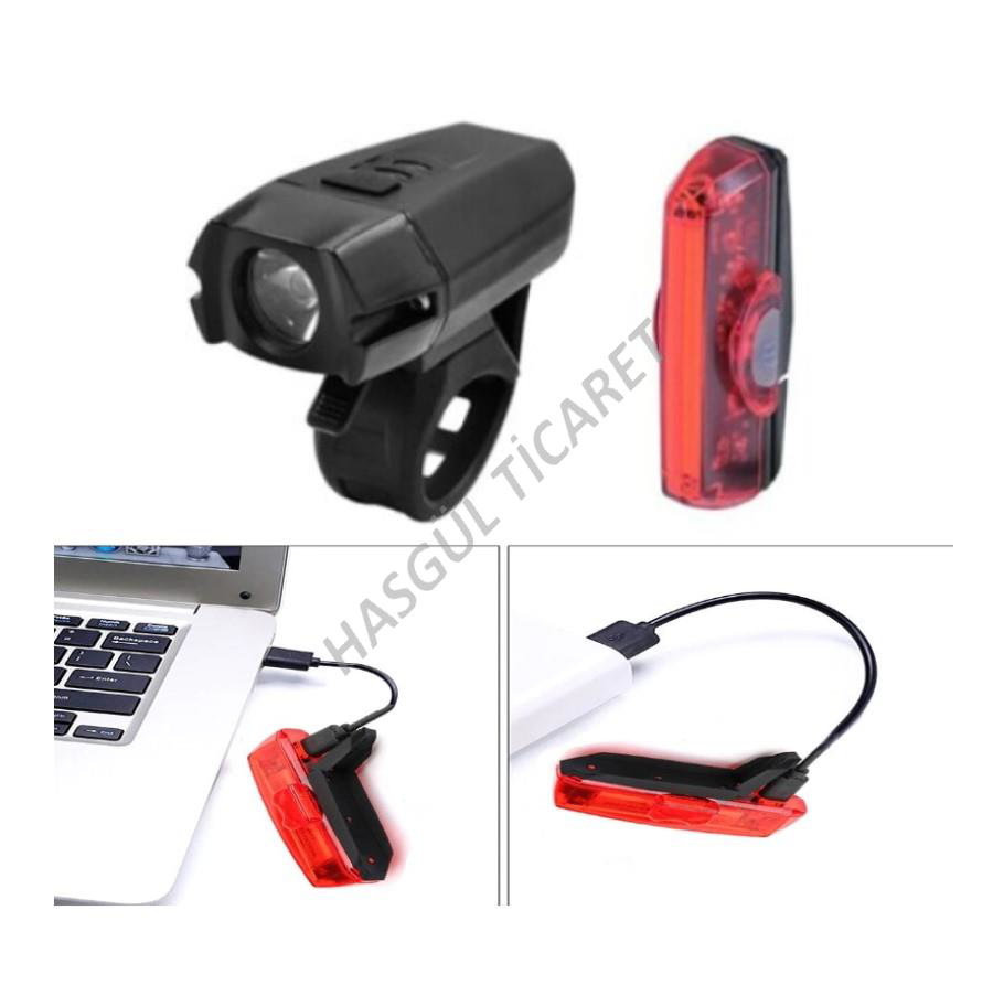 Hsgl  Usb Şarjli Ön Arka İşikli Far Set