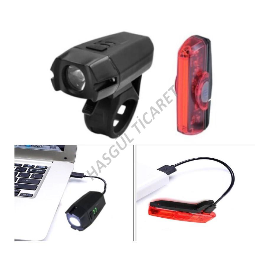 Hsgl  Usb Şarjli Ön Arka İşikli Far Set