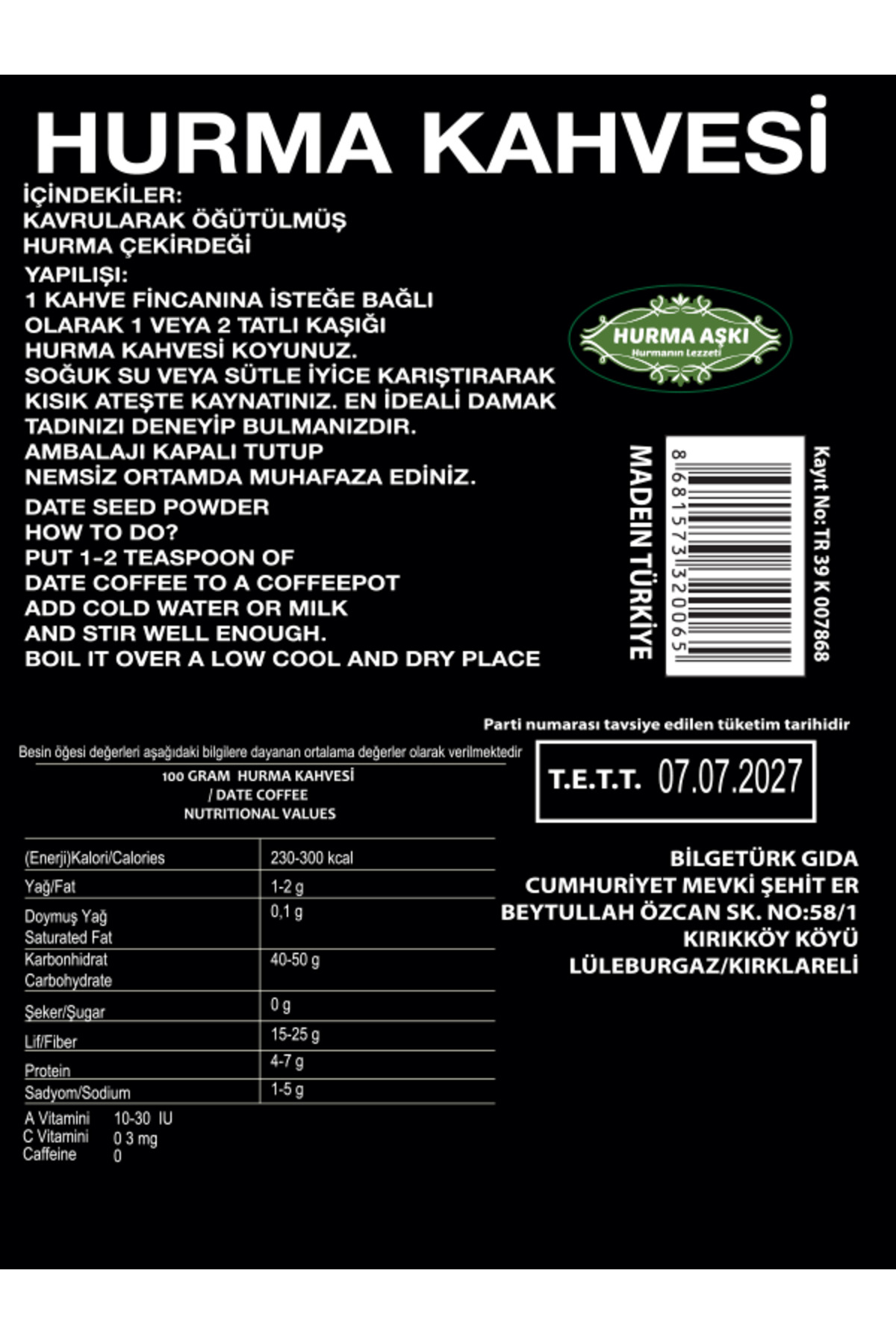 Hurma Kahvesi Hurma Aşki 3X100 Gr