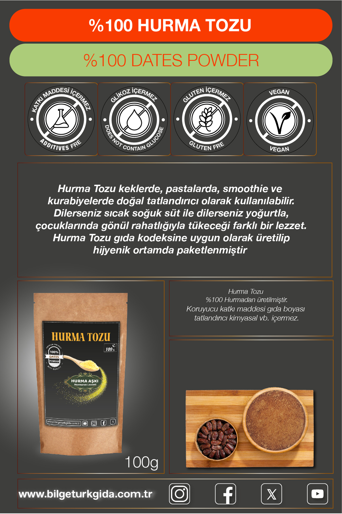 Hurma Aşki  Hurma Tozu 3X100gr