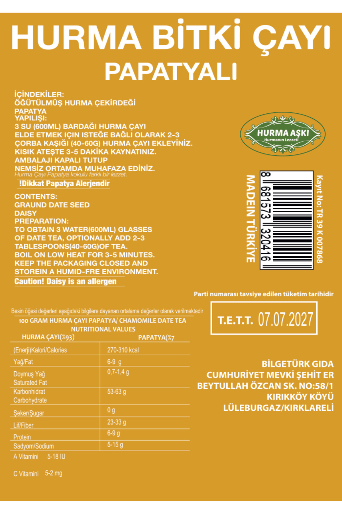 Hurma Aşki Hurma Çayi Papatyali 200 Gr