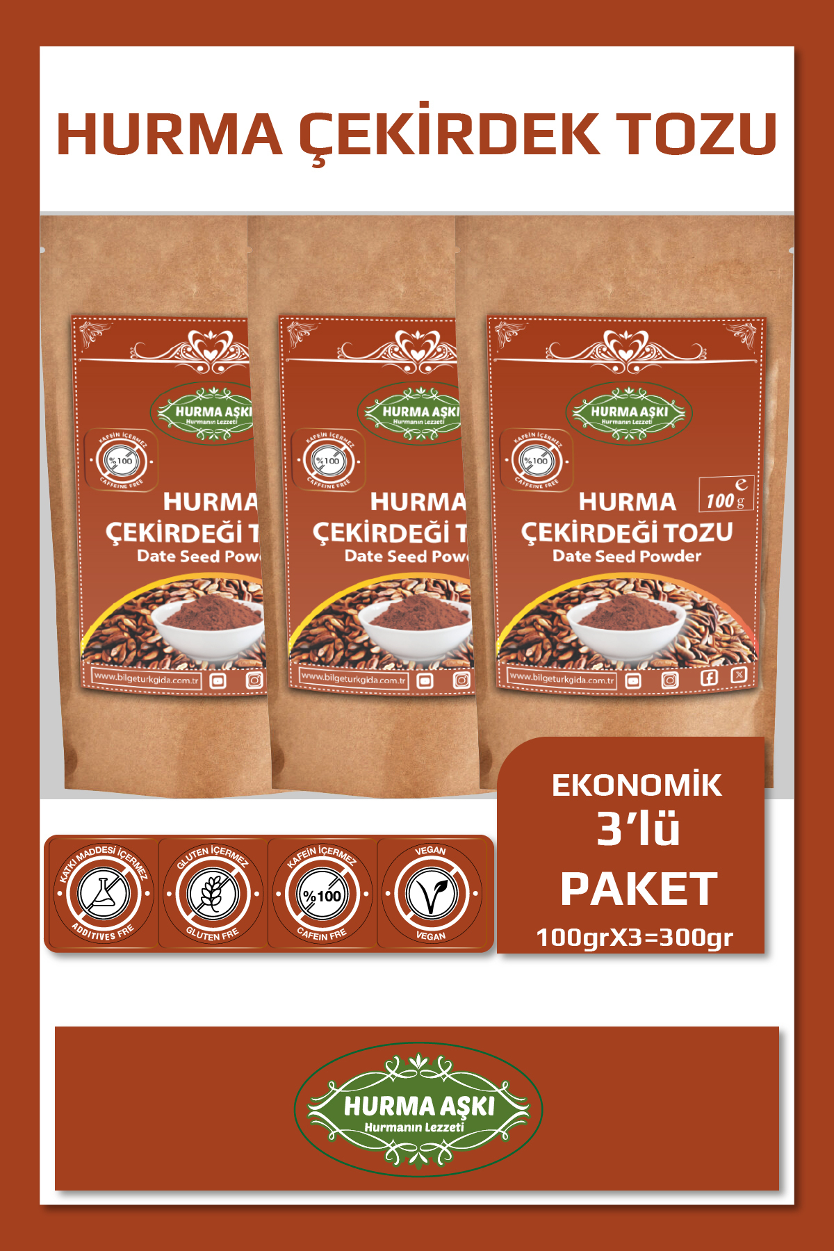 Hurma Aşki Hurma Çekirdeği Tozu 100Gr.X3=300Gr