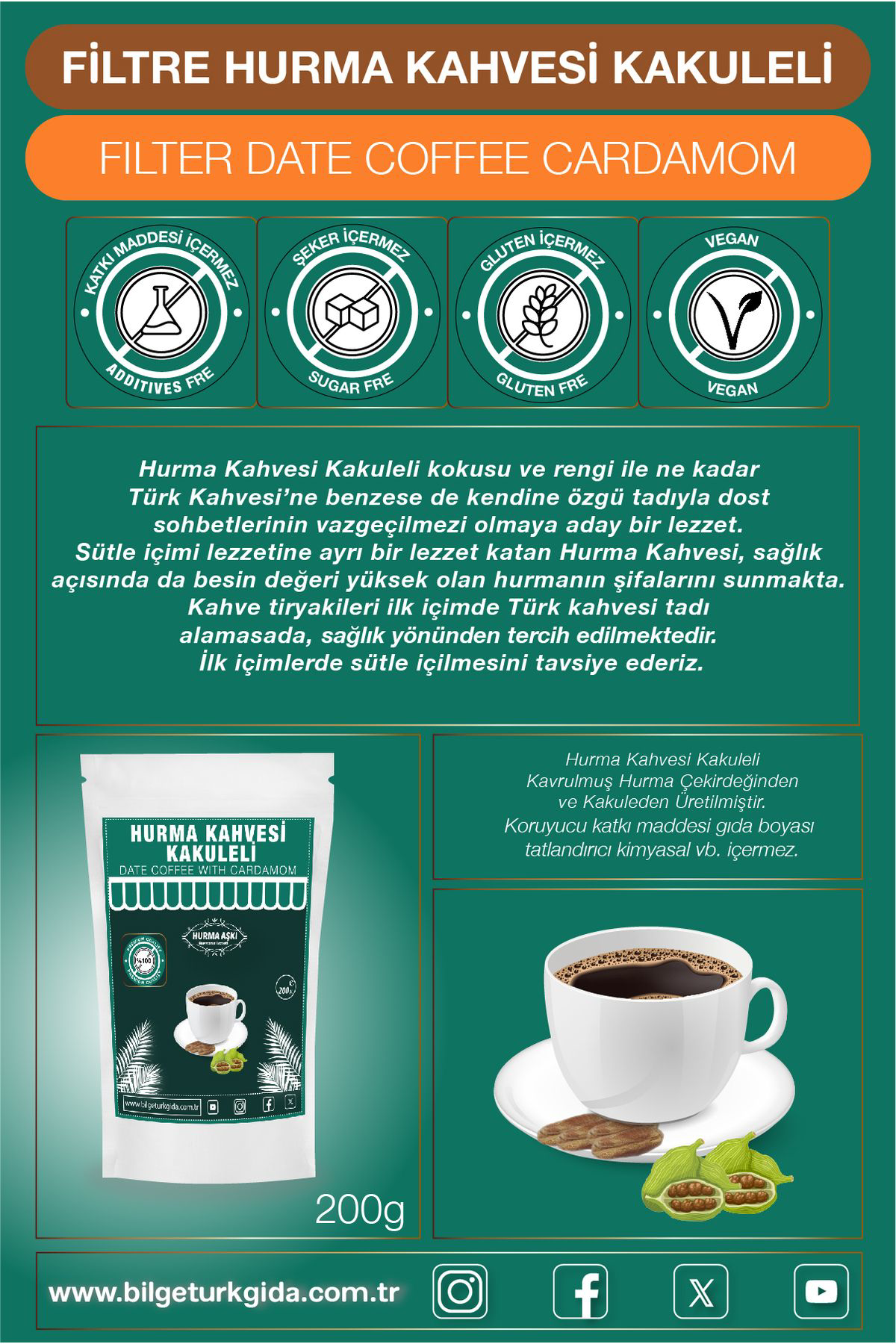 Hurma Aşki Hurma Kahvesi Kakuleli 200Grx3=600Gr