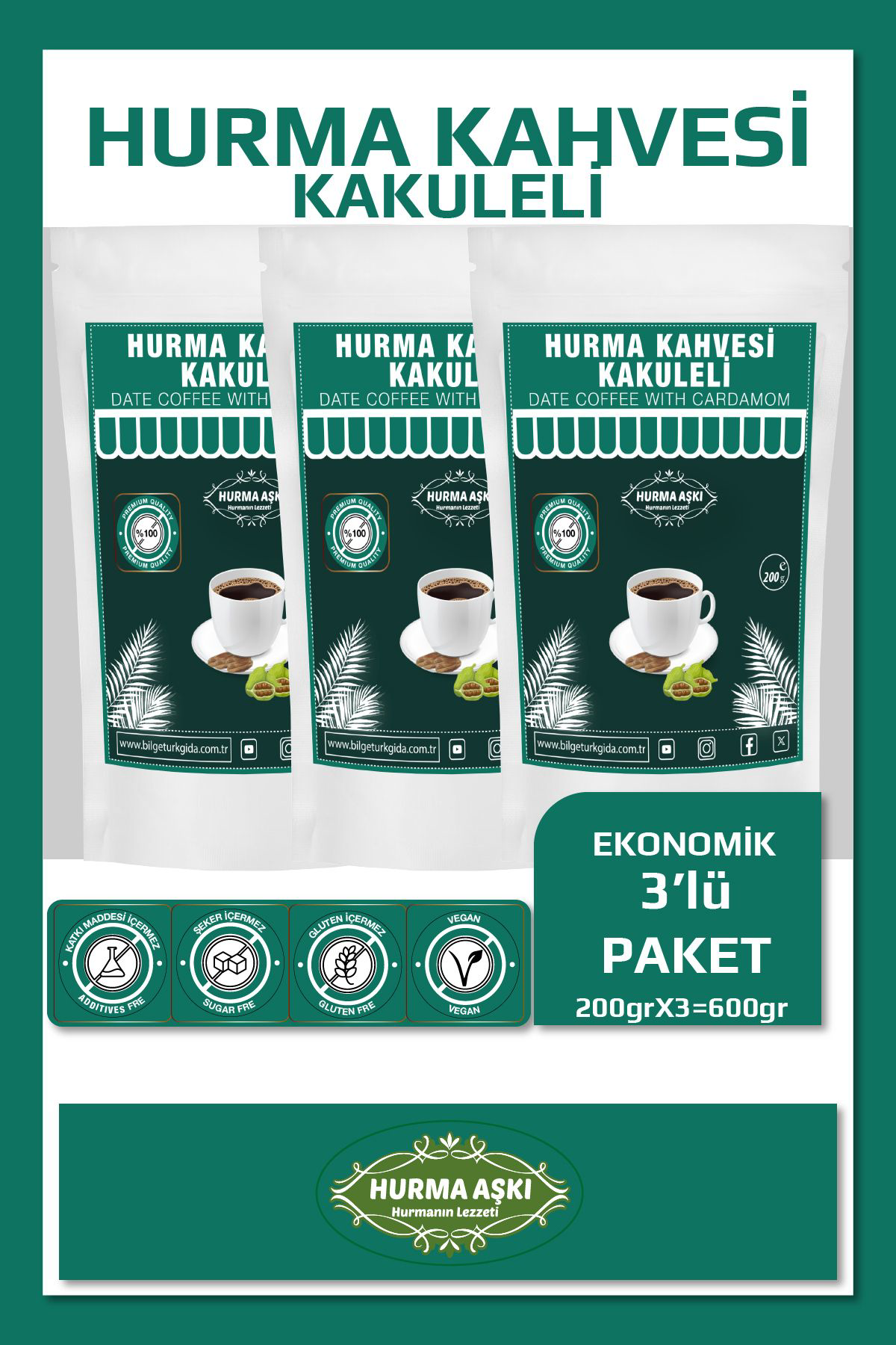 Hurma Aşki Hurma Kahvesi Kakuleli 200Grx3=600Gr