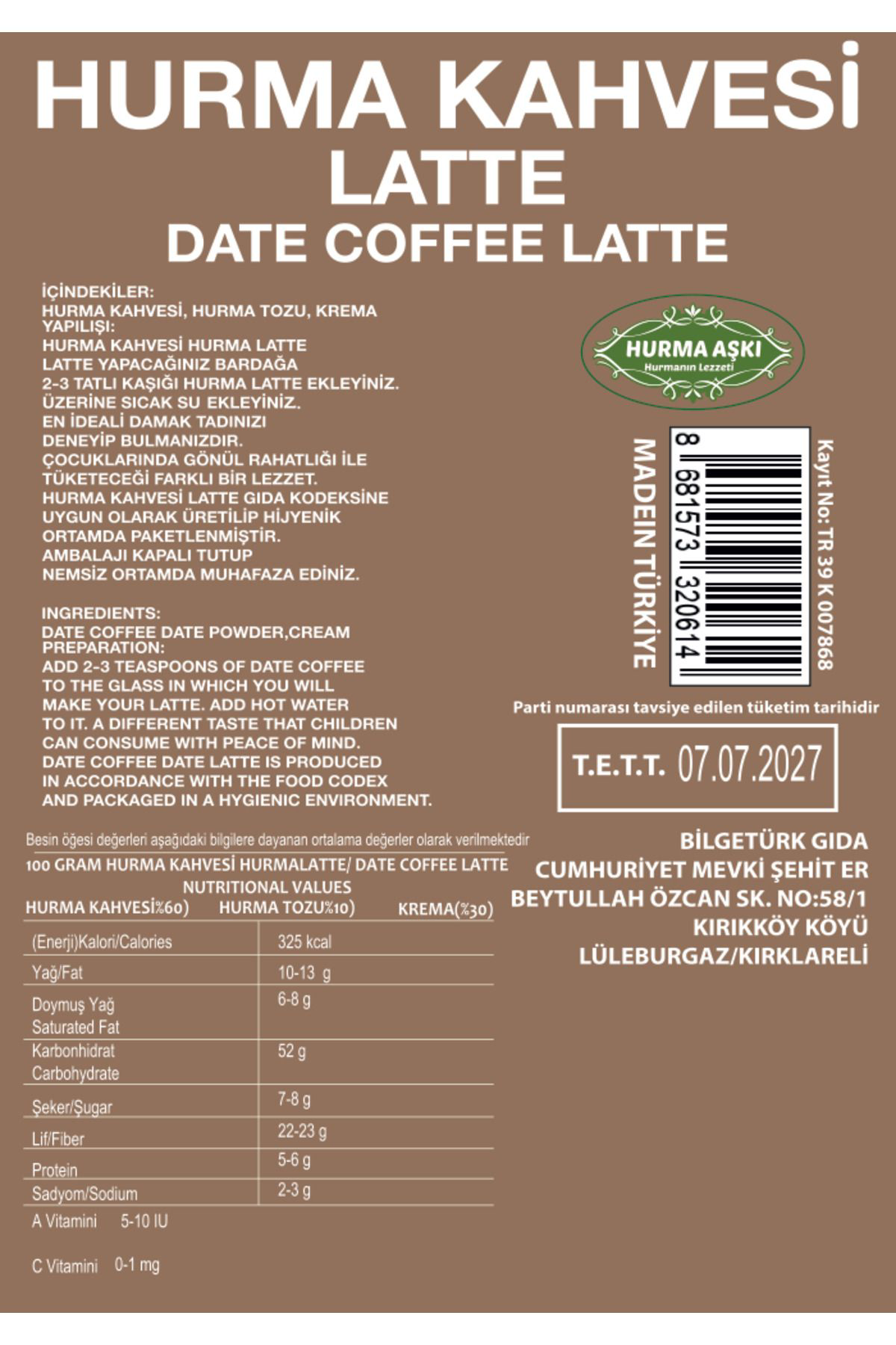 Hurma Aşki Hurma Latte 200Grx3=600Gr