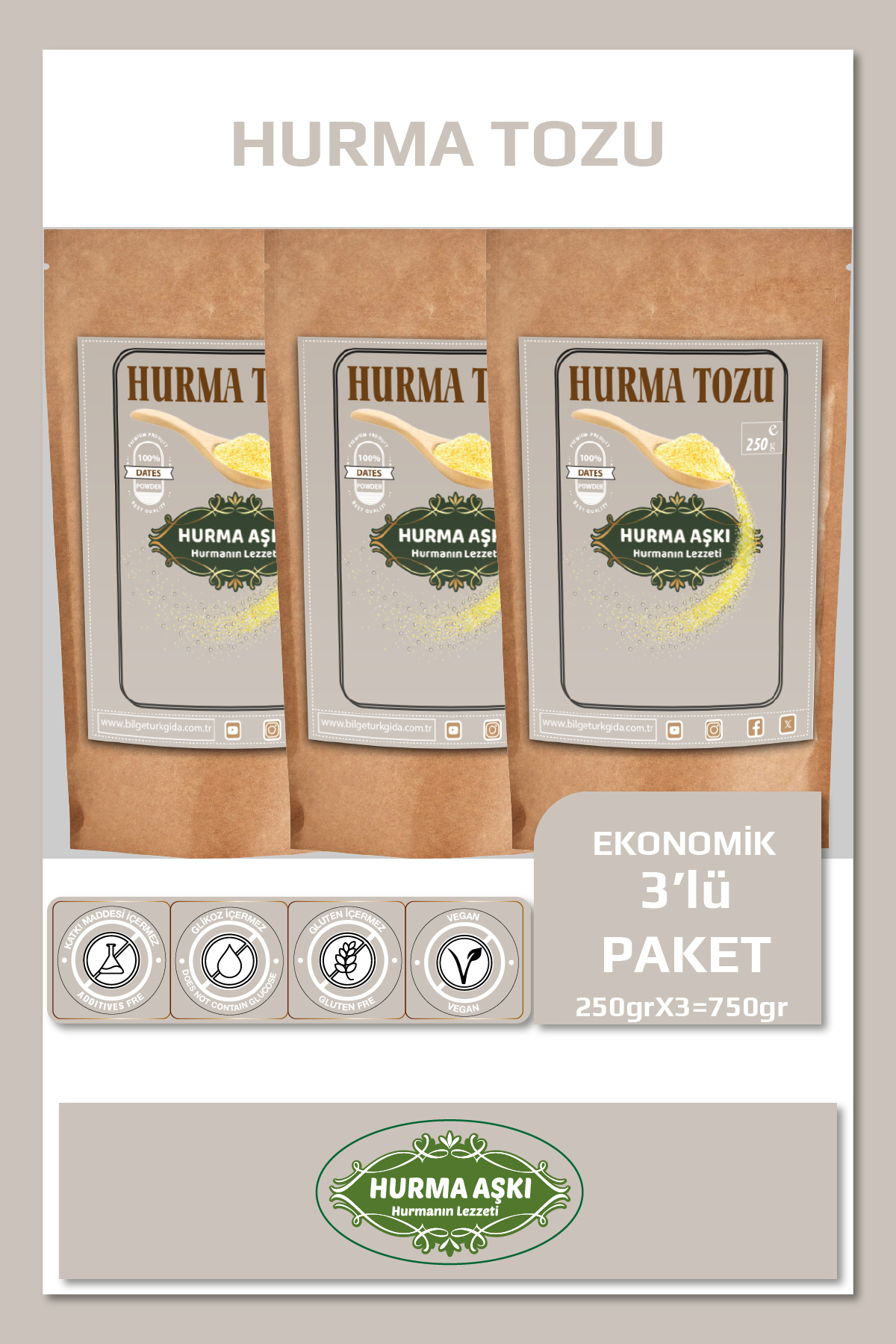 Hurma Aşki Hurma Tozu 250Grx3=750Gr