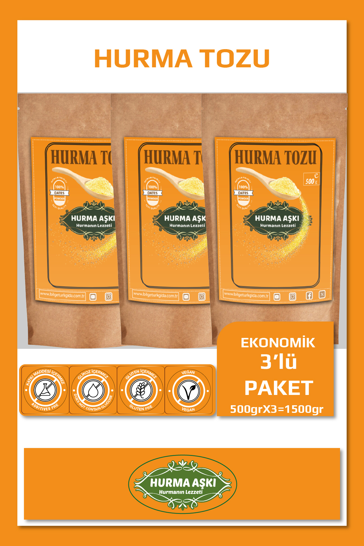 Hurma Aşki Hurma Tozu 500Grx3=1500Gr
