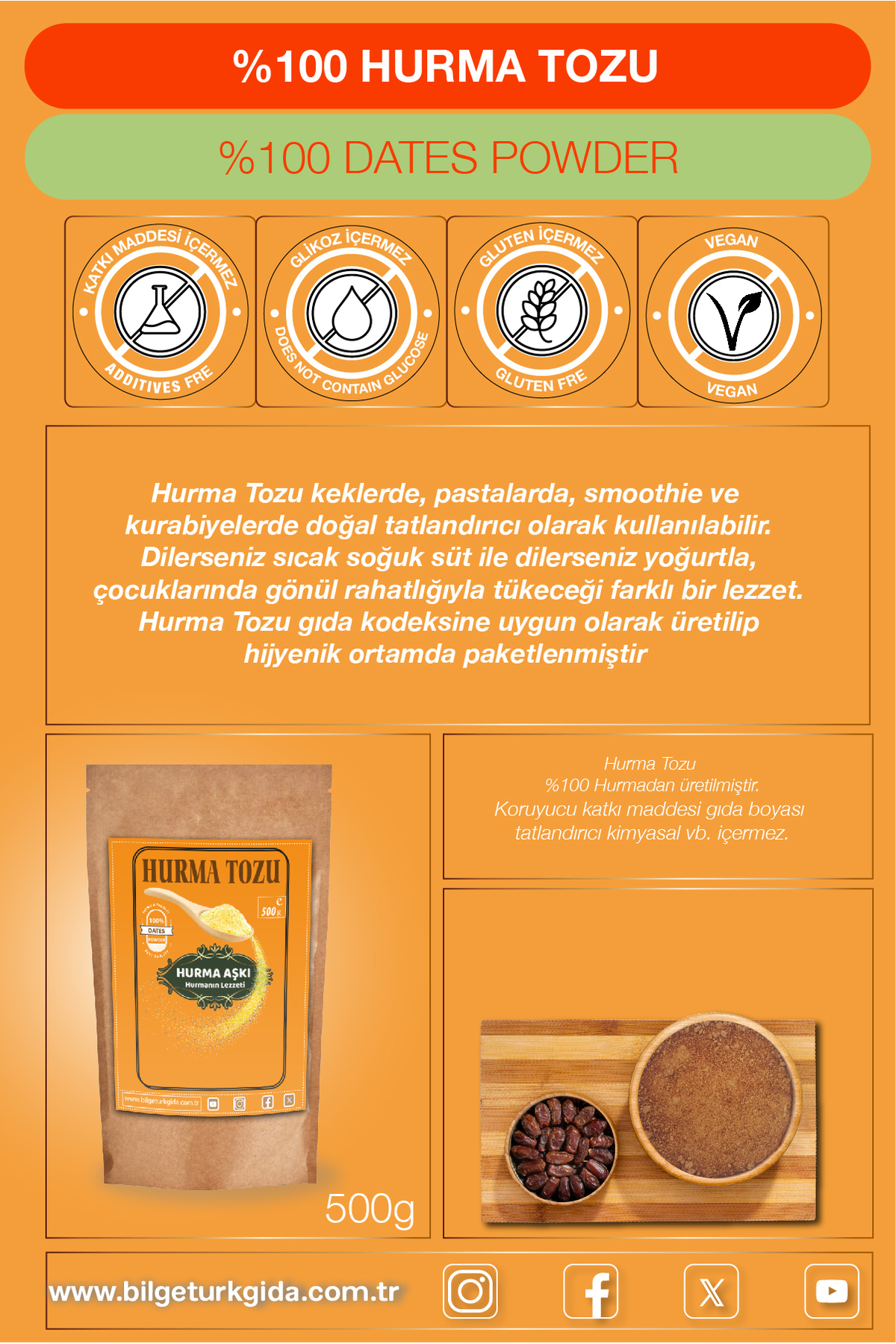 Hurma Aşki Hurma Tozu 500Grx3=1500Gr