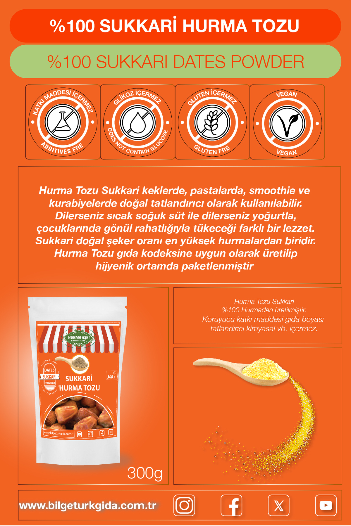 Hurma Aşki Hurma Tozu Sukkari 300Grx3=900Gr