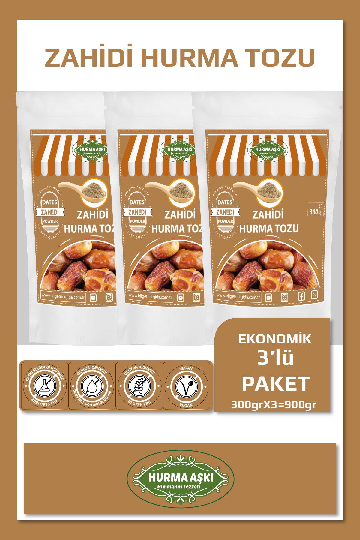 Hurma Aşki Hurma Tozu Zahidi 300Grx3=900Gr