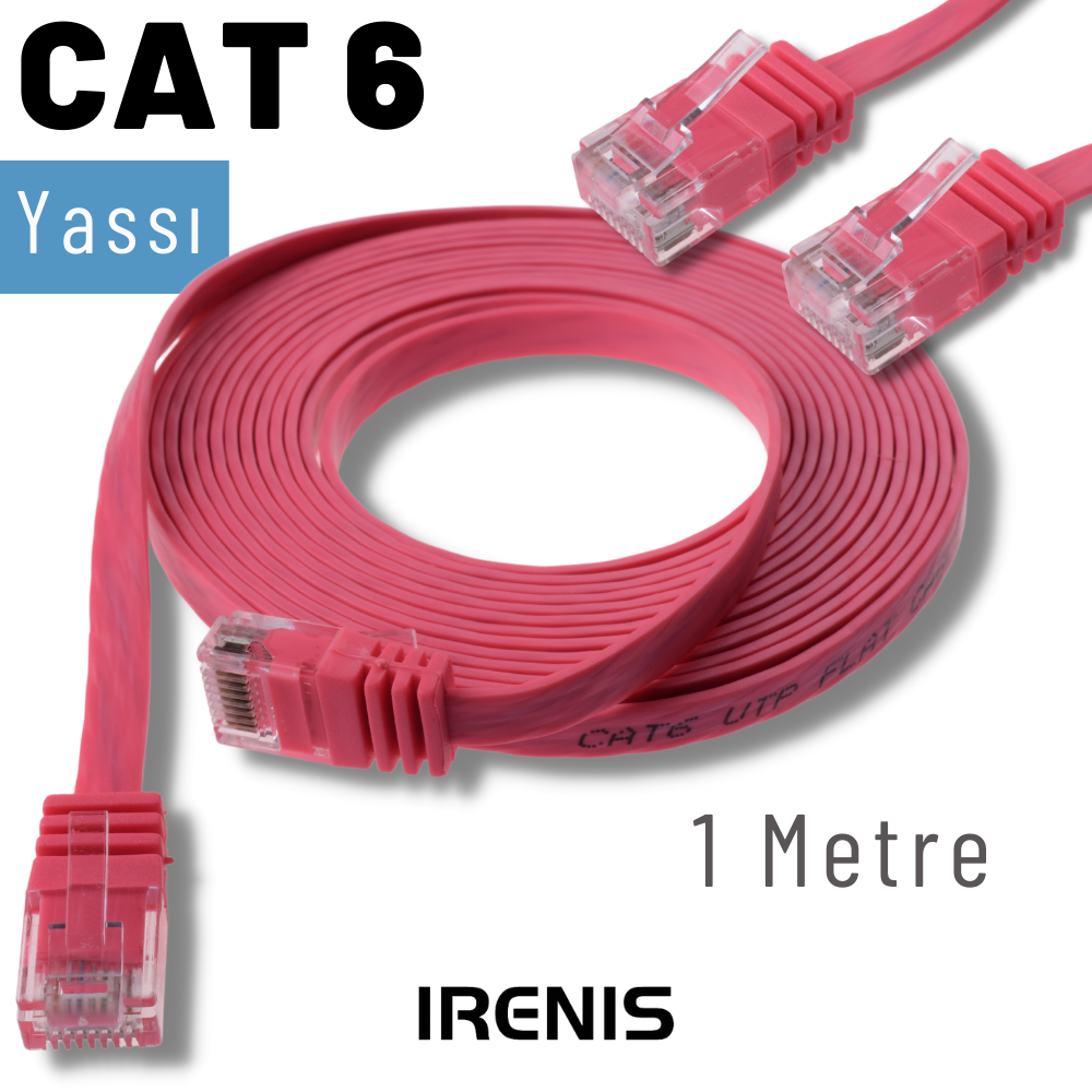 İrenis  1 Metre Cat6 Kablo Yassi Ethernet Network Lan Ağ İnternet Kablosu