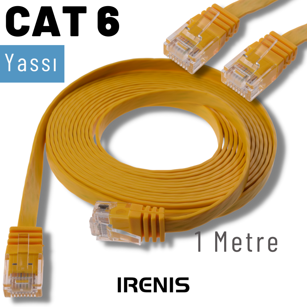 İrenis  1 Metre Cat6 Kablo Yassi Ethernet Network Lan Ağ İnternet Kablosu