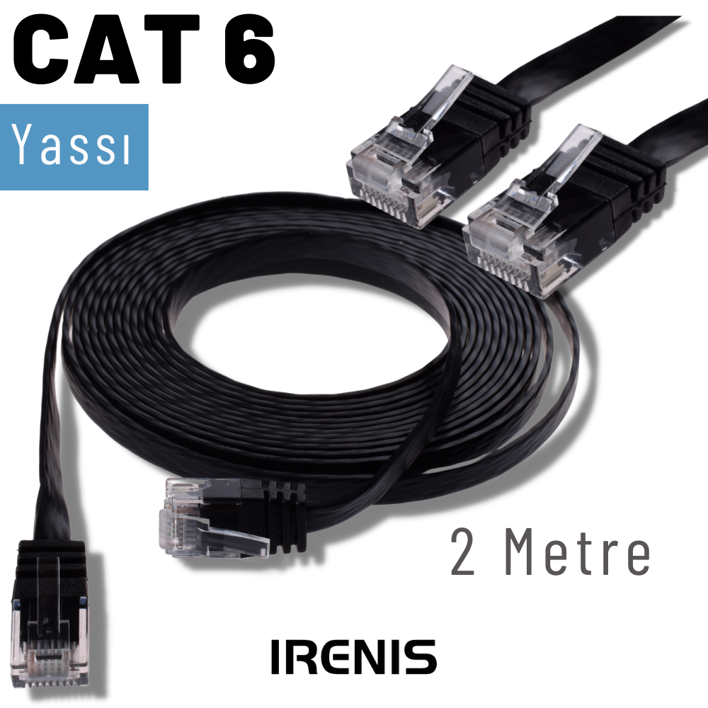 İrenis  2 Metre Cat6 Kablo Yassi Ethernet Network Lan Ağ İnternet Kablosu