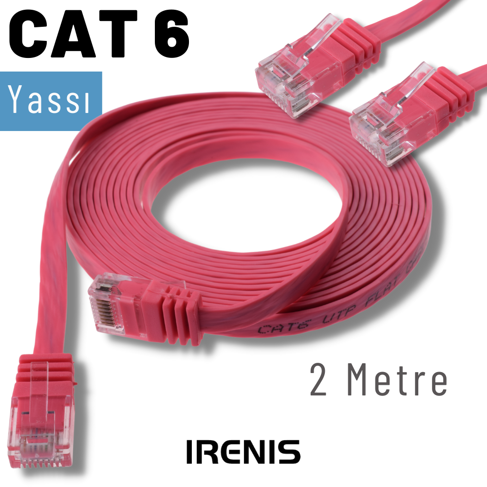 İrenis  2 Metre Cat6 Kablo Yassi Ethernet Network Lan Ağ İnternet Kablosu