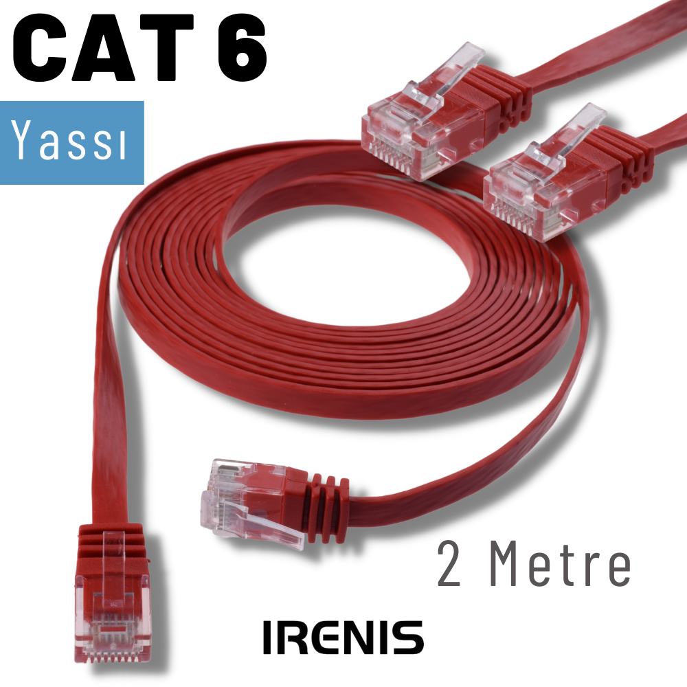 İrenis  2 Metre Cat6 Kablo Yassi Ethernet Network Lan Ağ İnternet Kablosu